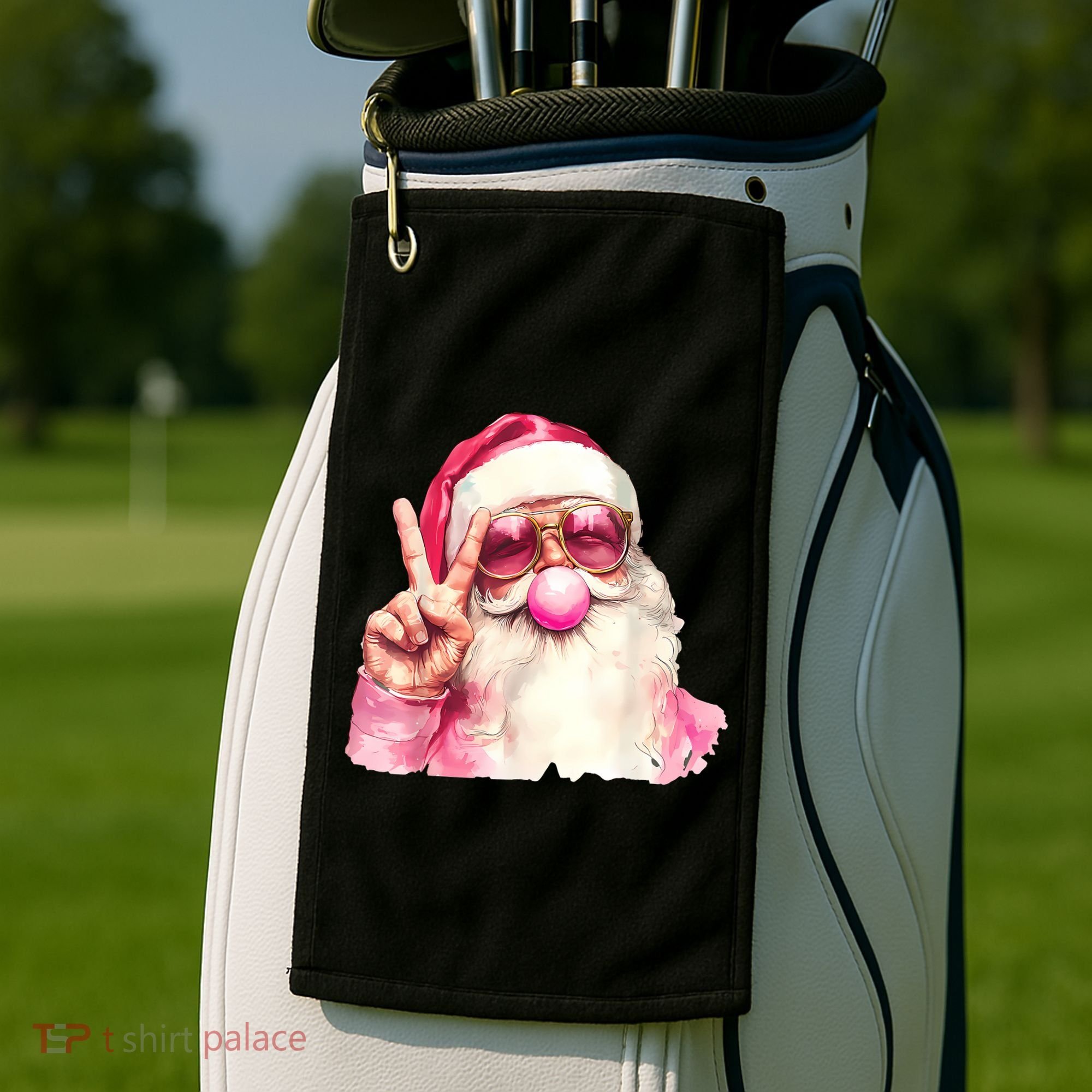 Santa Claus Blowing Sunglasses Christmas Golf Towel