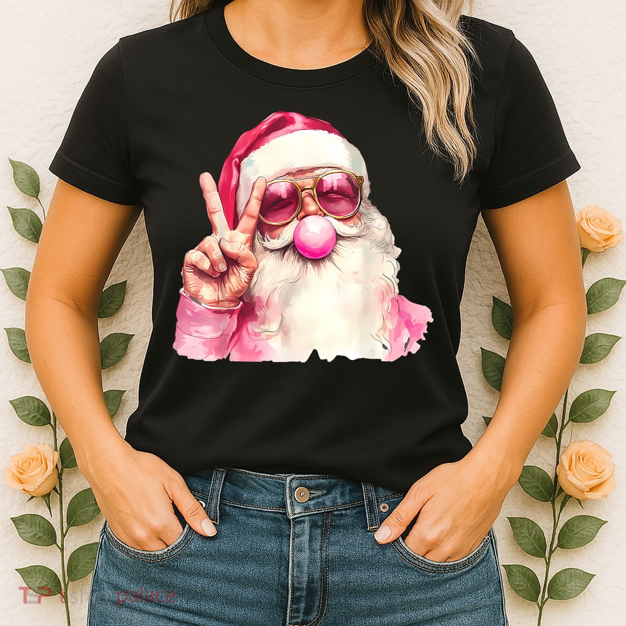 Santa Claus Blowing Sunglasses Christmas Women's T-Shirt