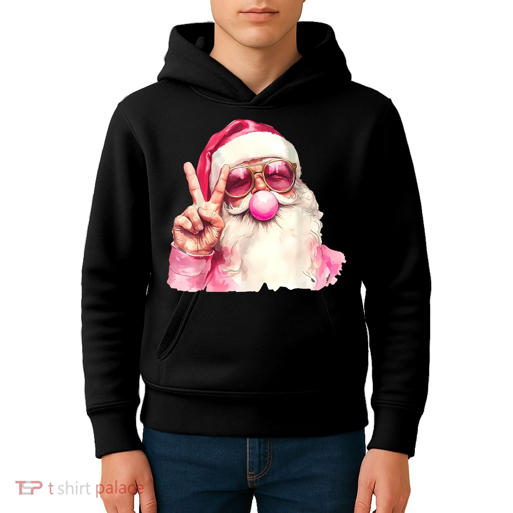 Santa Claus Blowing Sunglasses Christmas Kids Hoodie