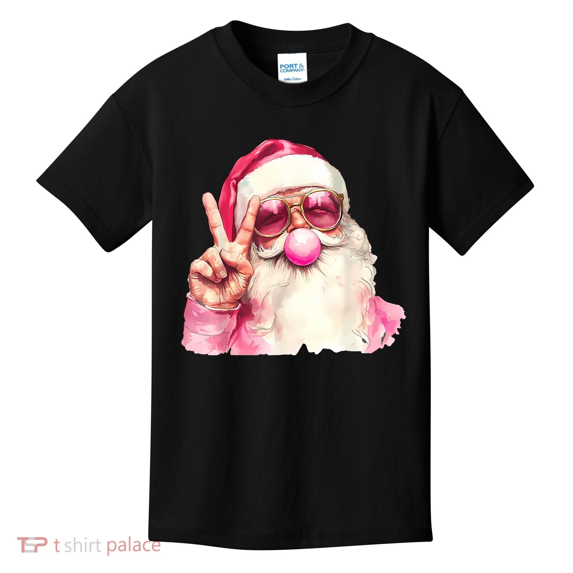 Santa Claus Blowing Sunglasses Christmas Kids T-Shirt