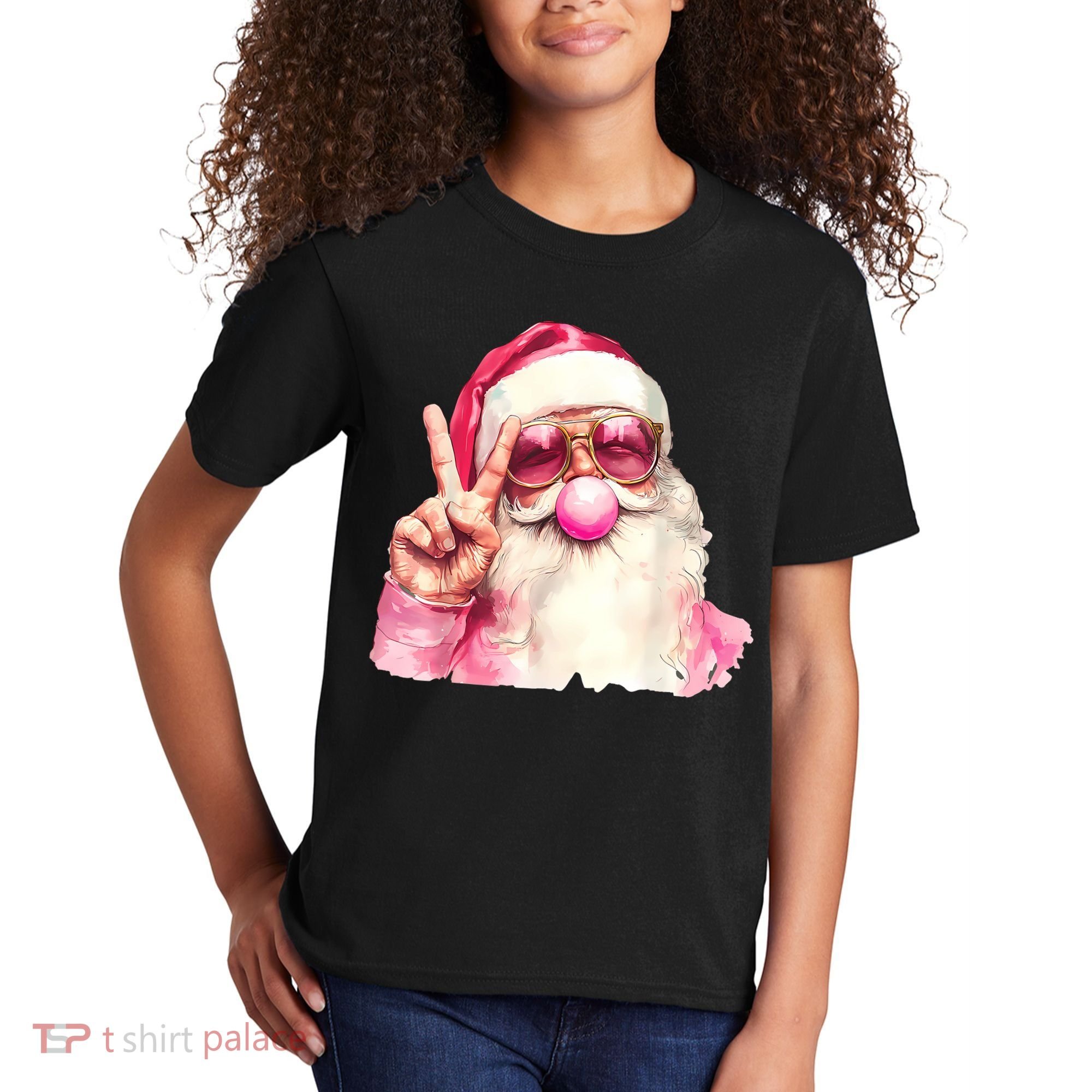 Santa Claus Blowing Sunglasses Christmas Kids T-Shirt