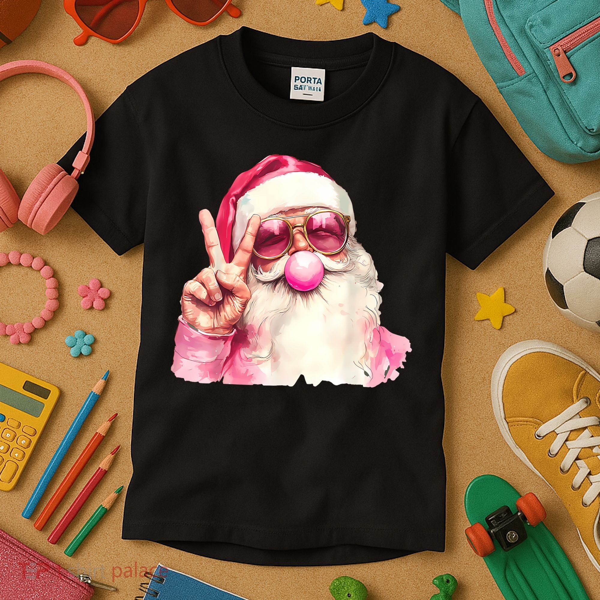 Santa Claus Blowing Sunglasses Christmas Kids T-Shirt
