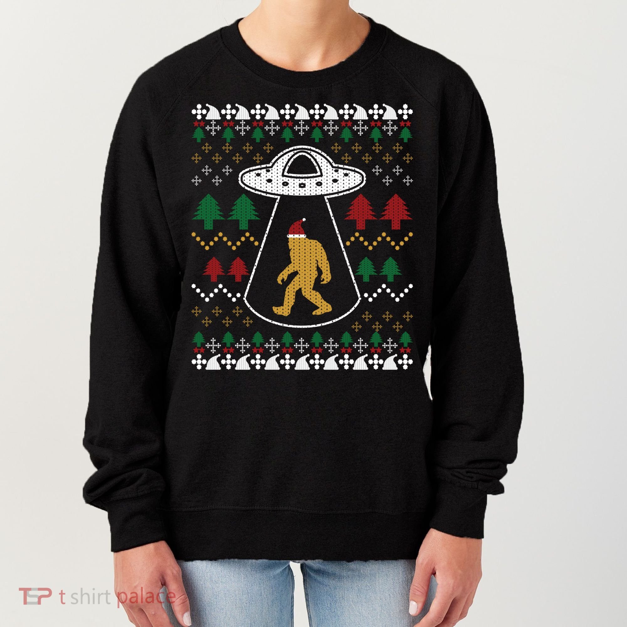 Santa Claus Bigfoot Ufo Sasquatch Ugly Christmas Sweater Gift Women's Sweatshirt
