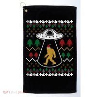 Santa Claus Bigfoot Ufo Sasquatch Ugly Christmas Sweater Gift Golf Towel thumb 0