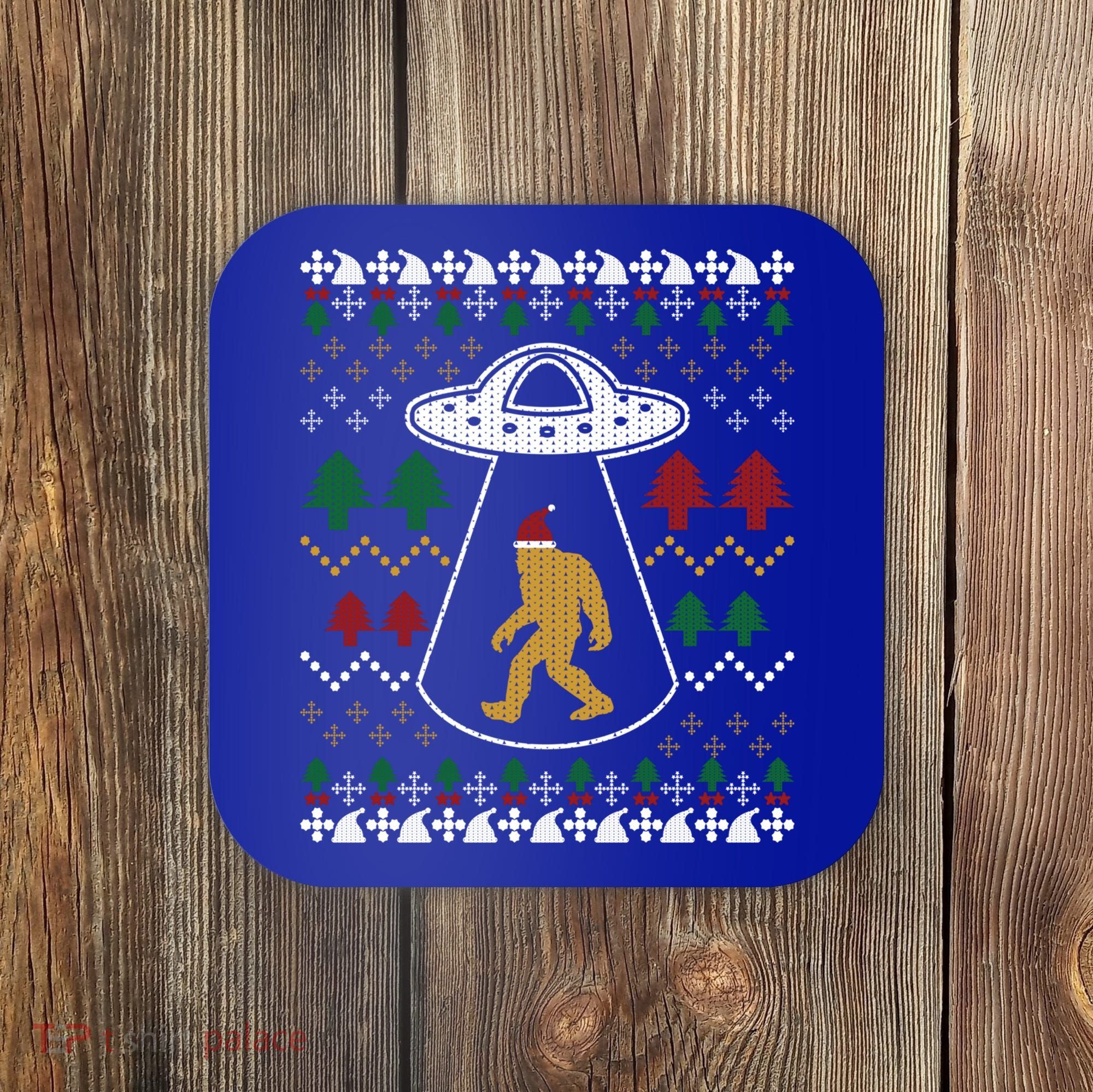 Santa Claus Bigfoot Ufo Sasquatch Ugly Christmas Sweater Gift Coaster