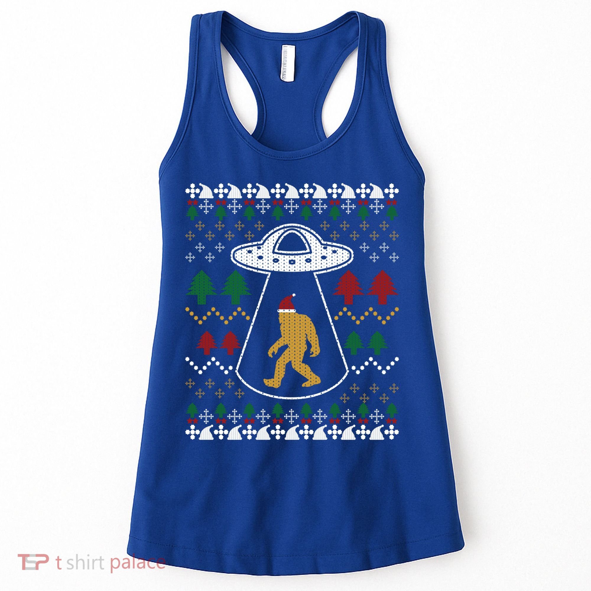 Santa Claus Bigfoot Ufo Sasquatch Ugly Christmas Sweater Gift Women's Tank Top
