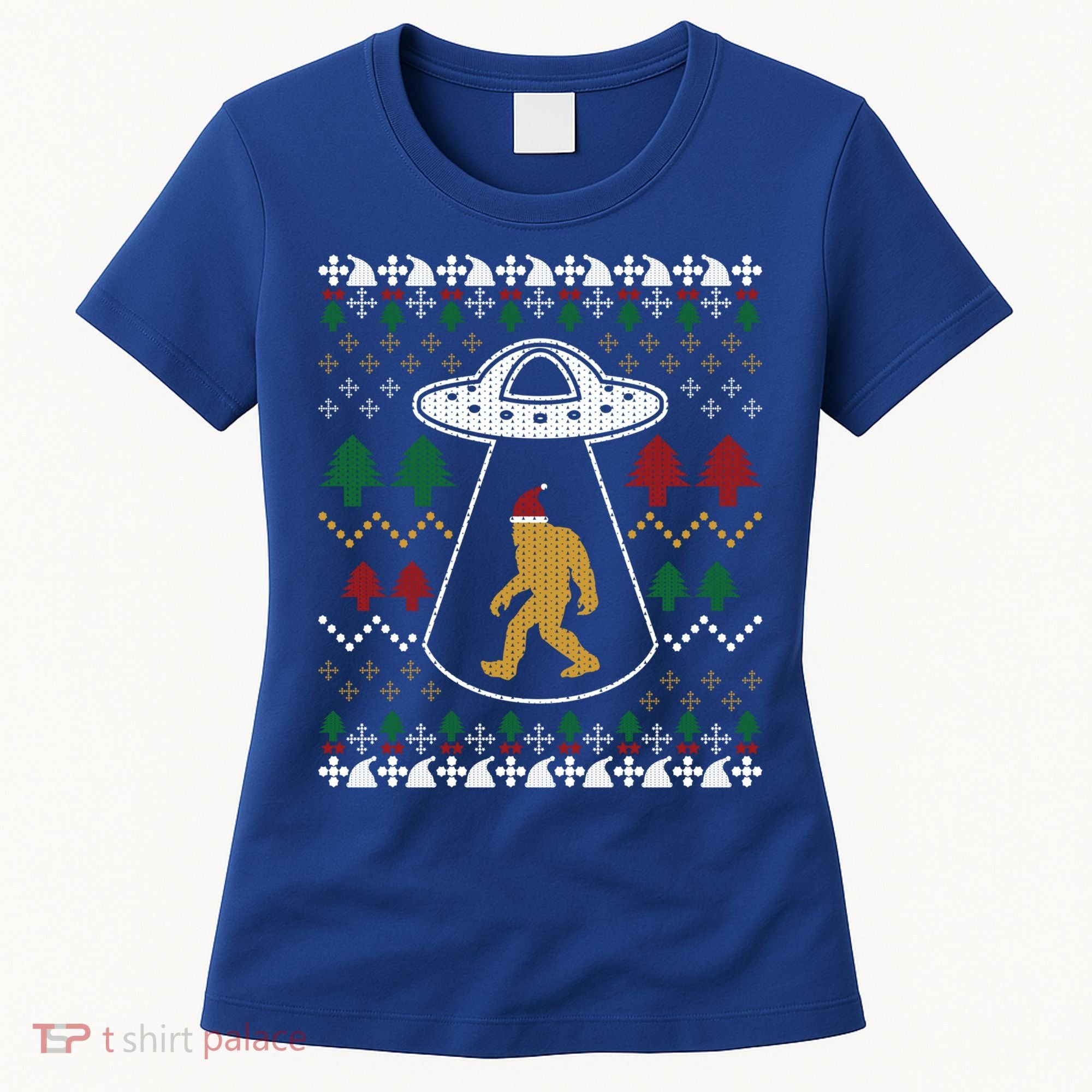 Santa Claus Bigfoot Ufo Sasquatch Ugly Christmas Sweater Gift Women's T-Shirt