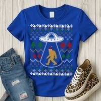 Santa Claus Bigfoot Ufo Sasquatch Ugly Christmas Sweater Gift Women's T-Shirt thumb 3