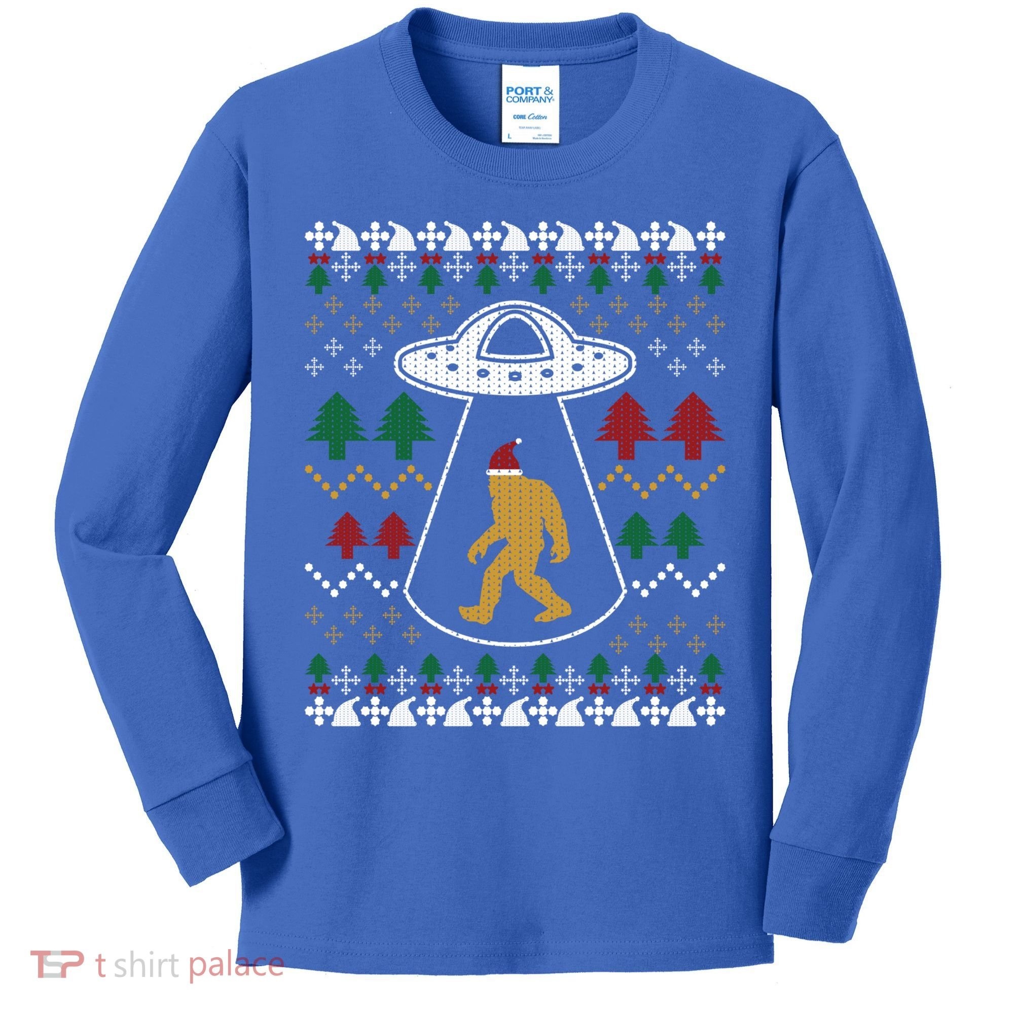 Santa Claus Bigfoot Ufo Sasquatch Ugly Christmas Sweater Gift Kids Long Sleeve Shirt