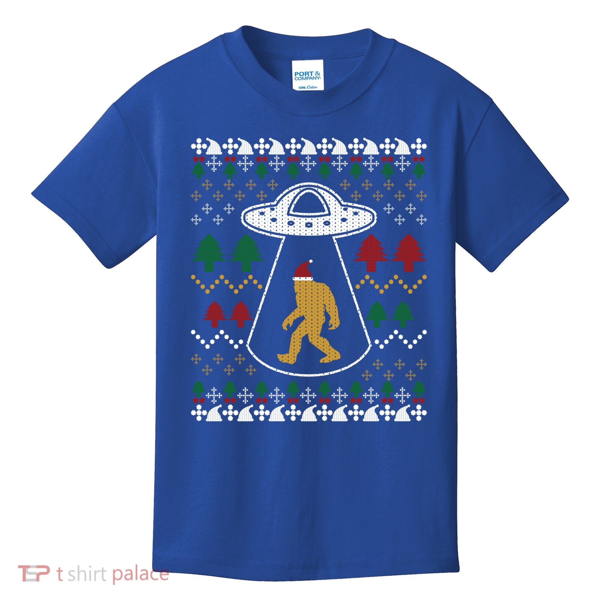 Santa Claus Bigfoot Ufo Sasquatch Ugly Christmas Sweater Gift Kids T-Shirt
