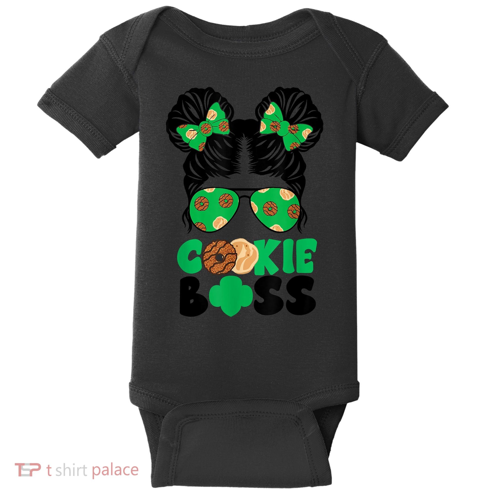 Scout Cookie Boss Kidlife Messy Bun Sunglasses Baby Bodysuit
