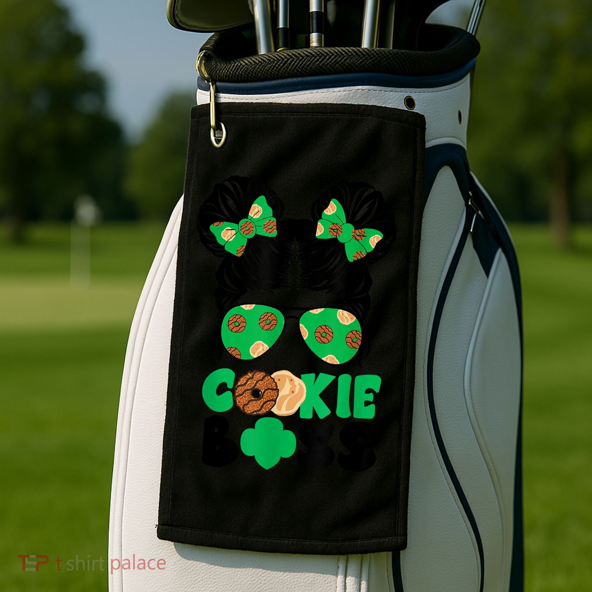 Scout Cookie Boss Kidlife Messy Bun Sunglasses Golf Towel