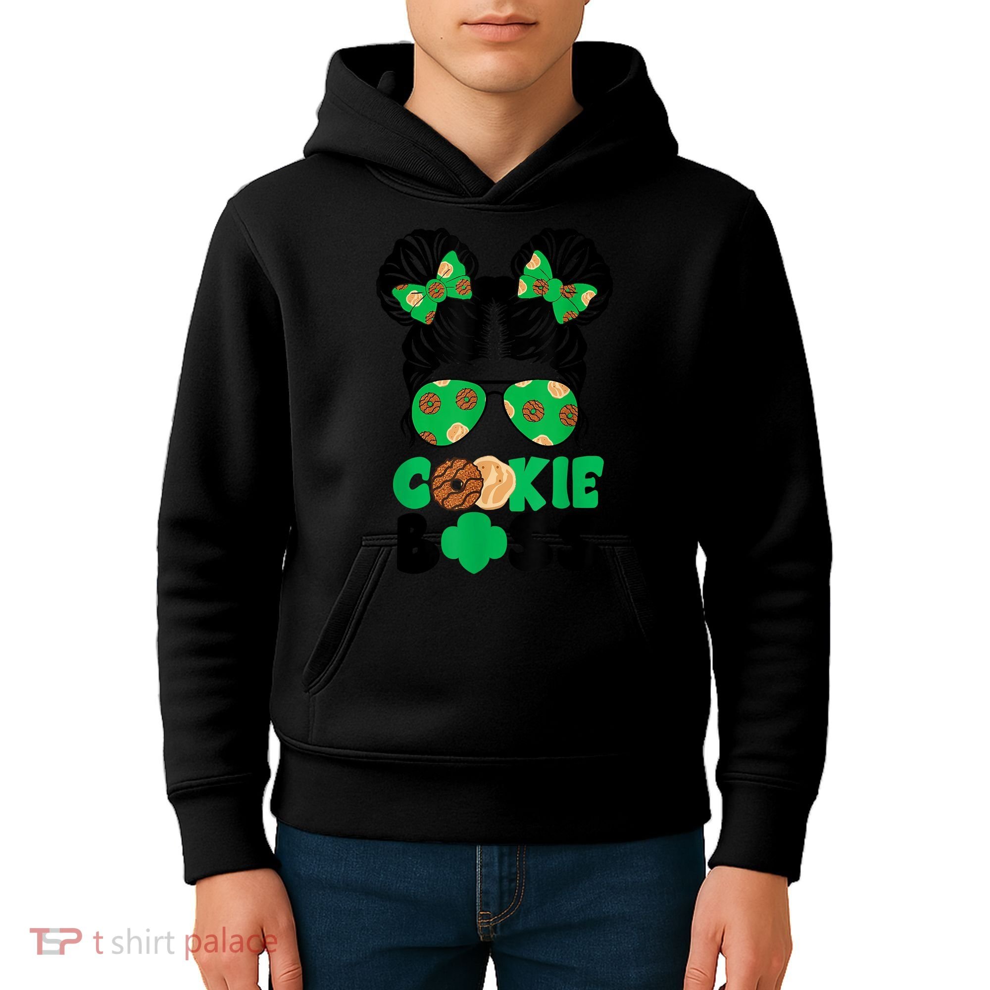 Scout Cookie Boss Kidlife Messy Bun Sunglasses Kids Hoodie