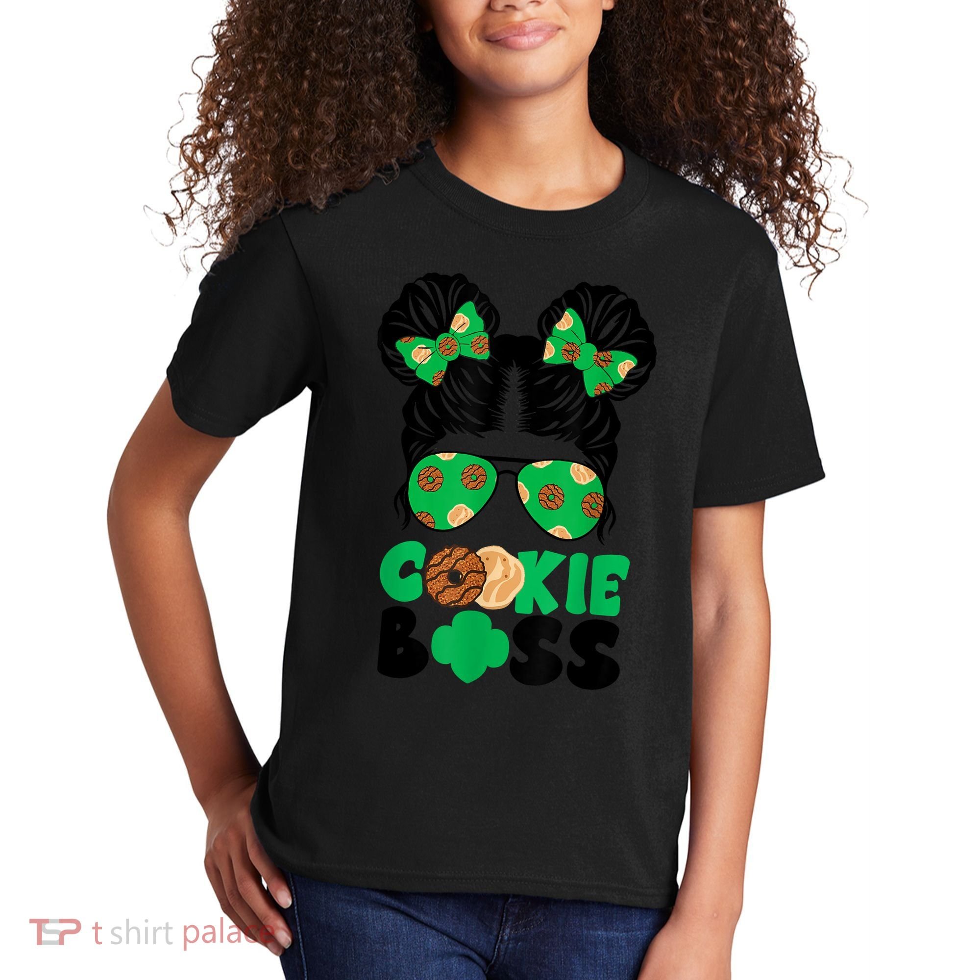 Scout Cookie Boss Kidlife Messy Bun Sunglasses Kids T-Shirt