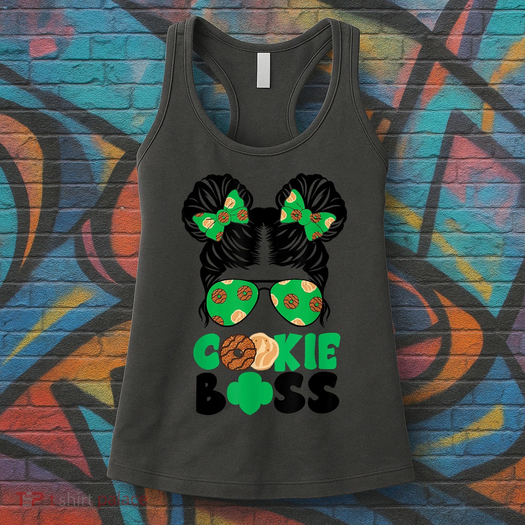Scout Cookie Boss Kidlife Messy Bun Sunglasses Women's Tank Top