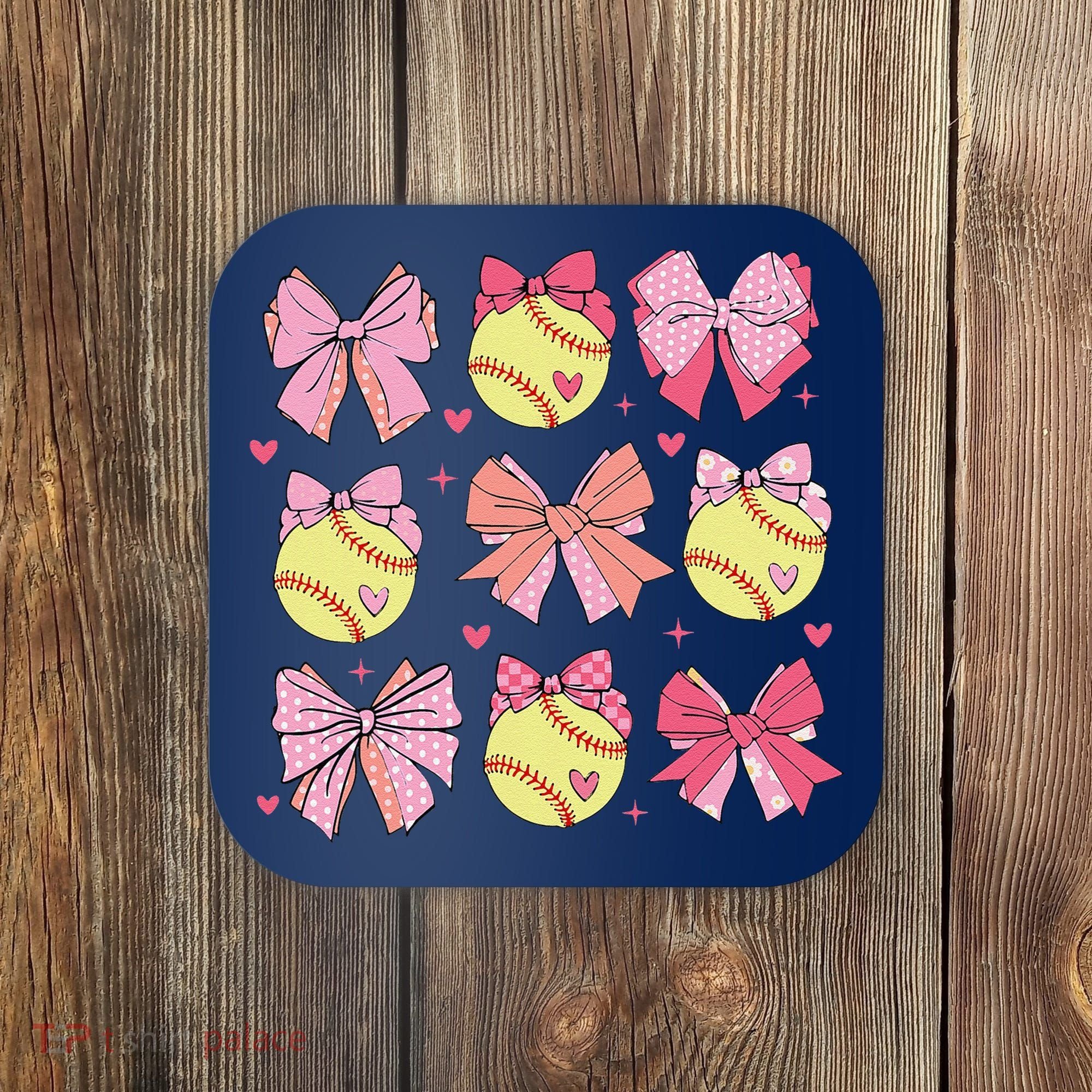 Softball Coquette Bow Softball Mom Mothers Day Softball Mama Coaster