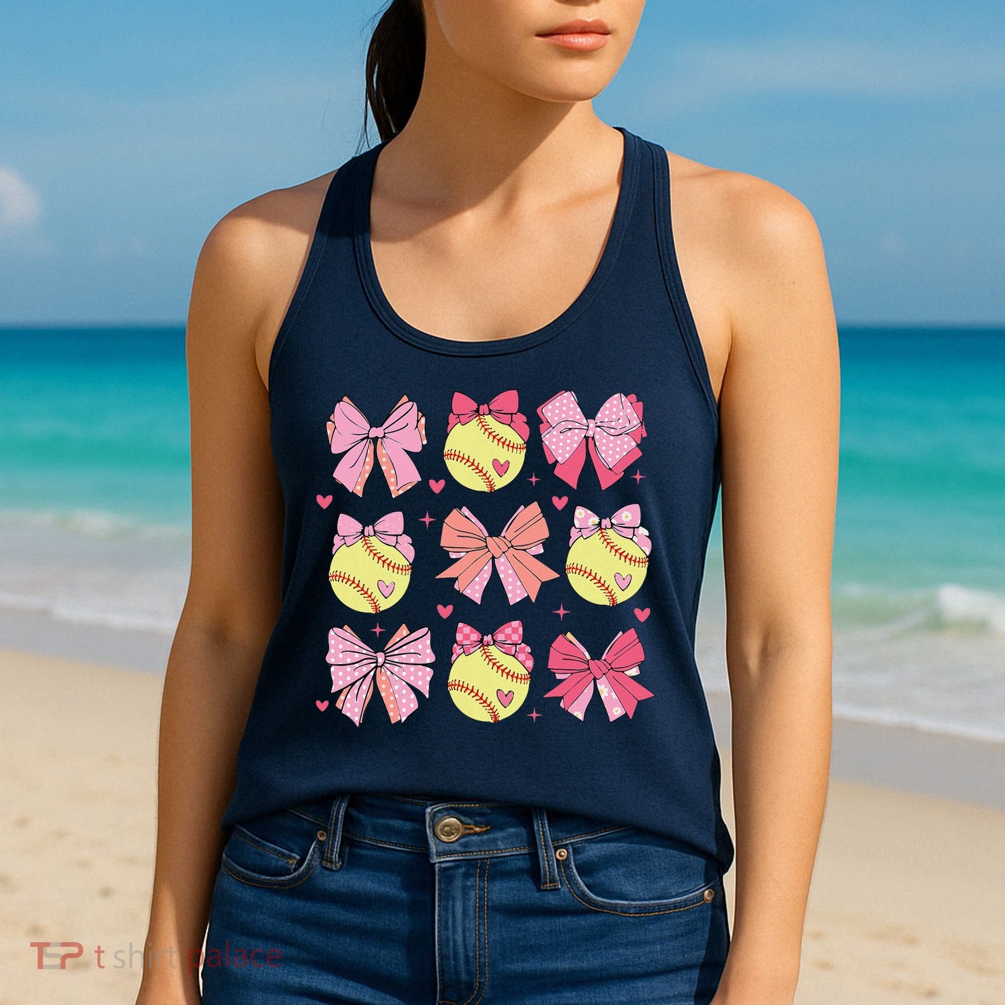 Softball Coquette Bow Softball Mom Mothers Day Softball Mama Women's Tank Top