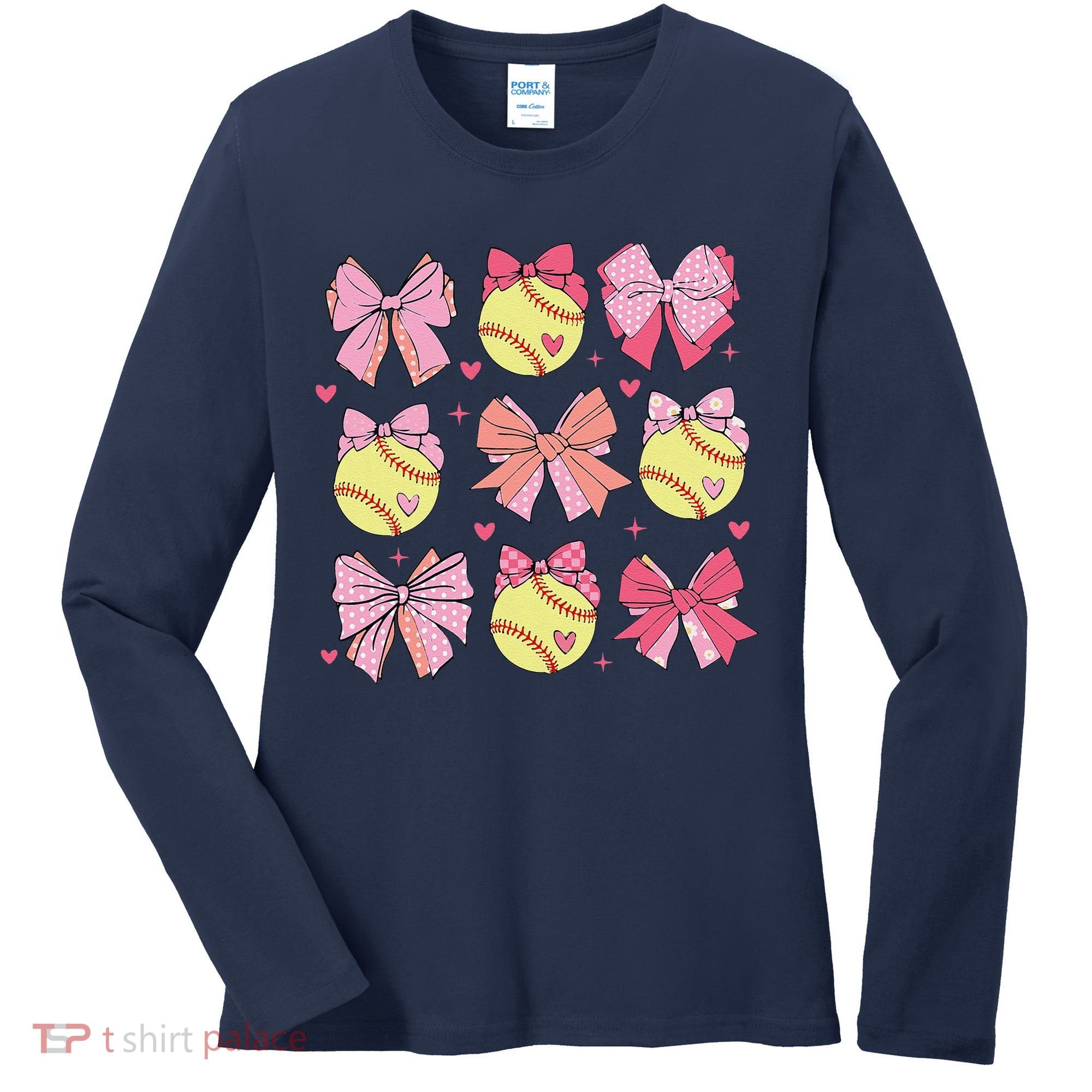 Softball Coquette Bow Softball Mom Mothers Day Softball Mama Women's Long Sleeve Shirt
