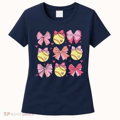 Softball Coquette Bow Softball Mom Mothers Day Softball Mama Women's T-Shirt