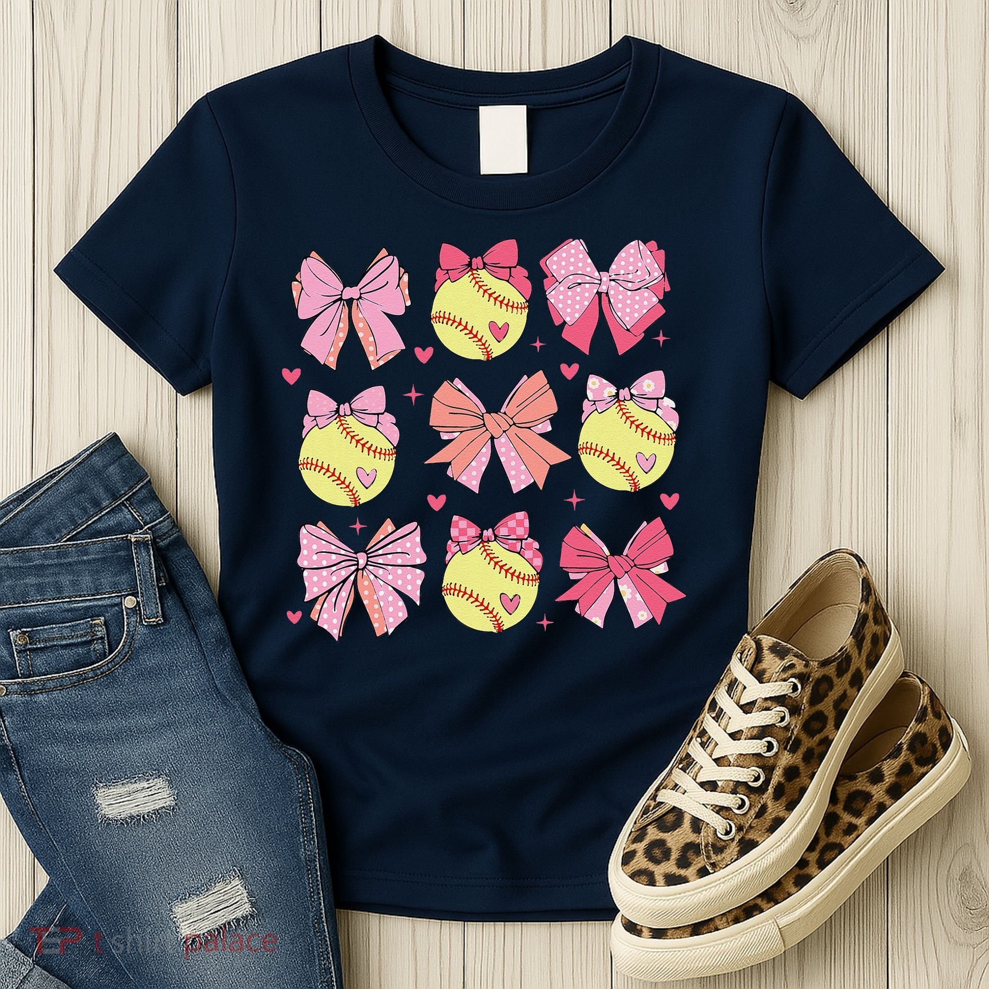Softball Coquette Bow Softball Mom Mothers Day Softball Mama Women's T-Shirt