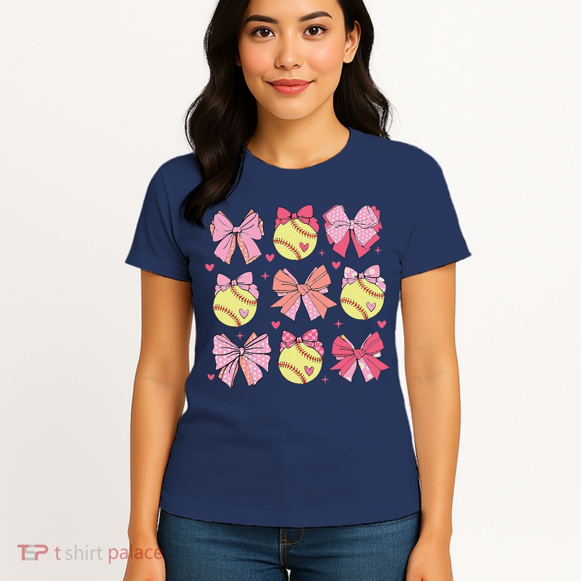 Softball Coquette Bow Softball Mom Mothers Day Softball Mama Women's T-Shirt