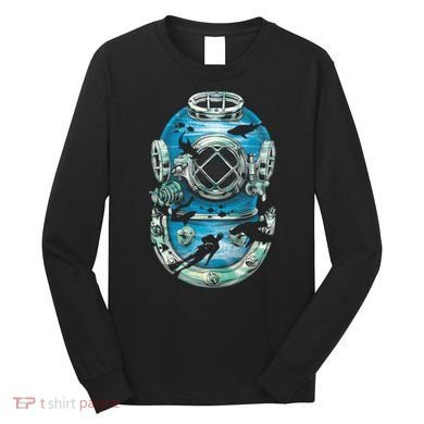 Vintage Scuba Diver Illustration Long Sleeve Shirt