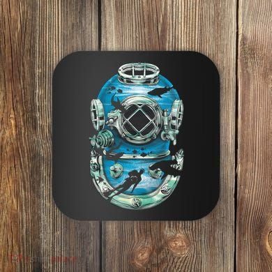 Vintage Scuba Diver Illustration Coaster