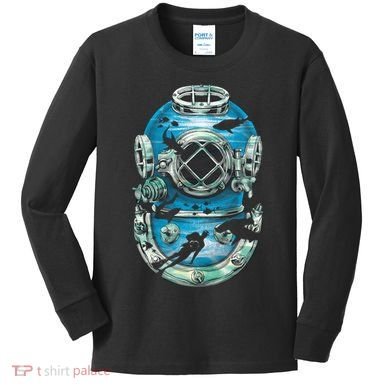 Vintage Scuba Diver Illustration Kids Long Sleeve Shirt
