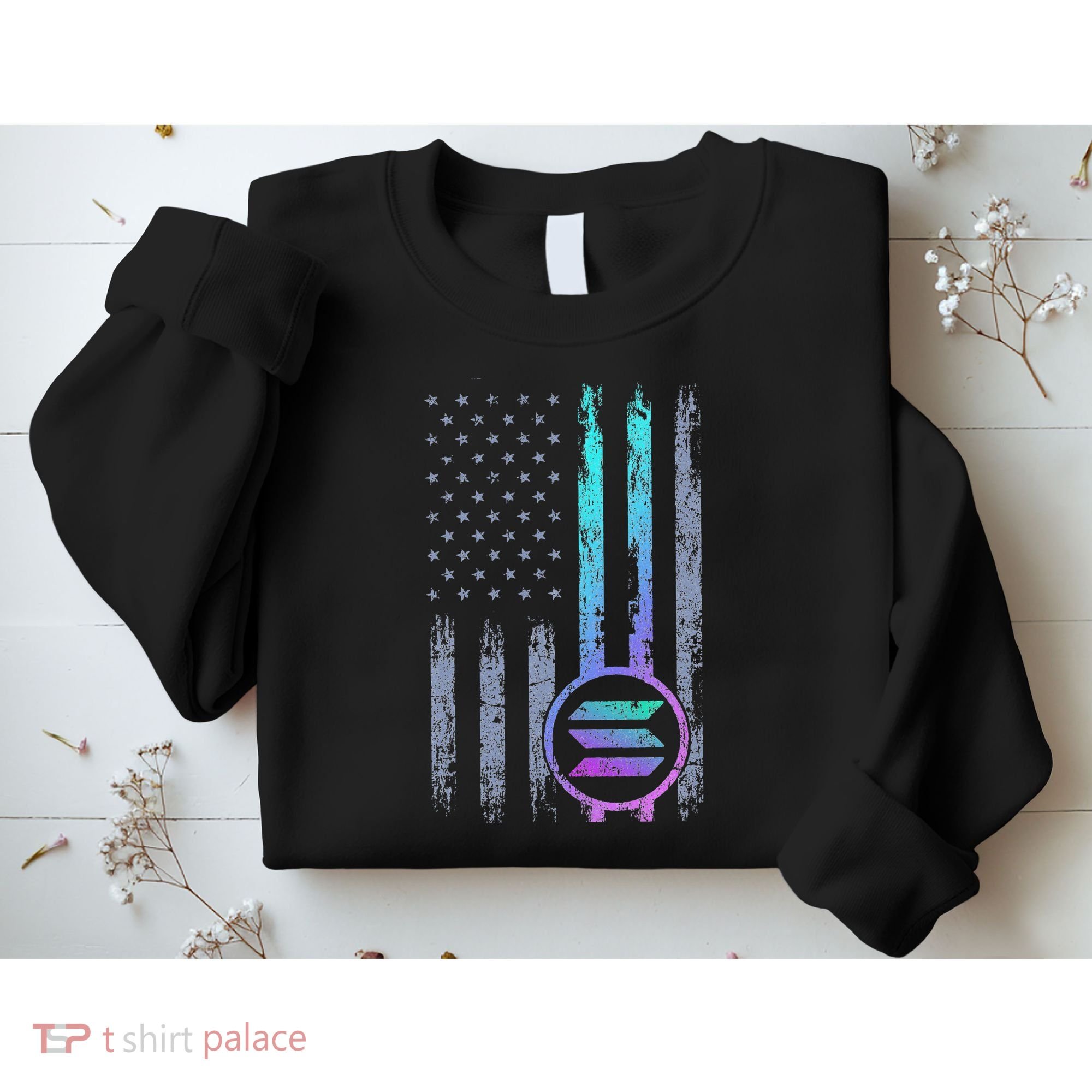Solana Crypto Blockchain Solana Coin Distressed Usa Flag Sweatshirt