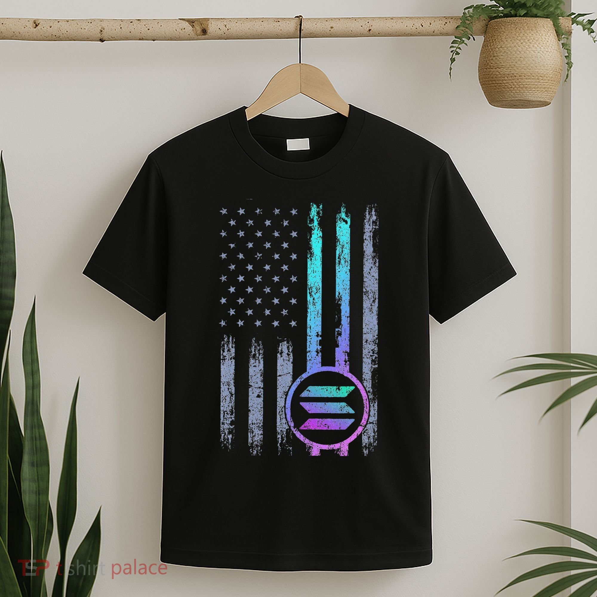 Solana Crypto Blockchain Solana Coin Distressed Usa Flag T-Shirt