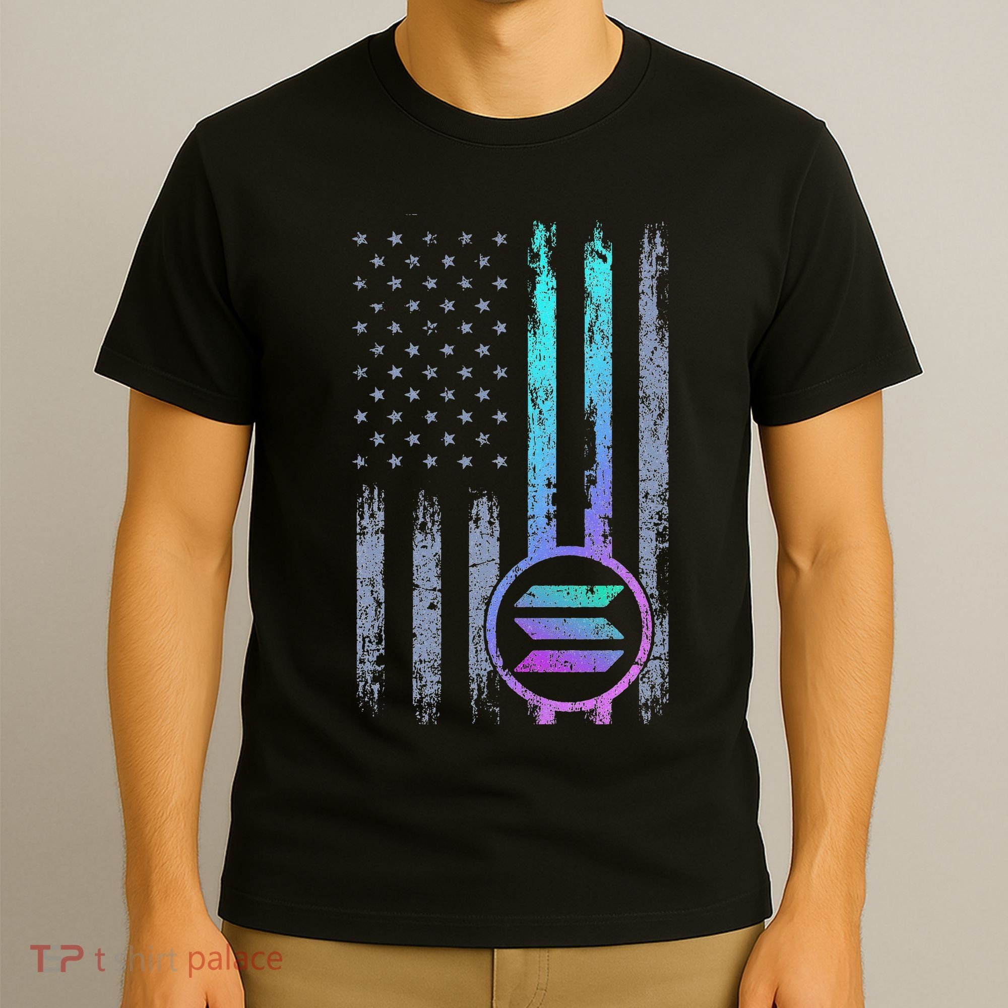 Solana Crypto Blockchain Solana Coin Distressed Usa Flag T-Shirt