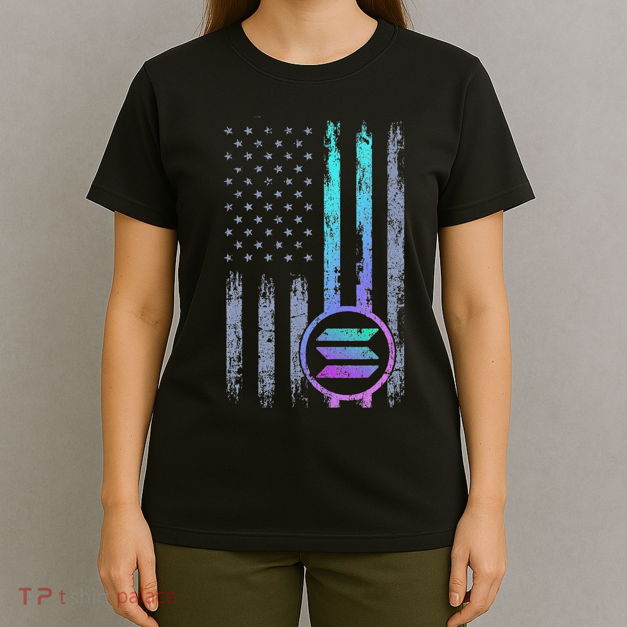 Solana Crypto Blockchain Solana Coin Distressed Usa Flag T-Shirt