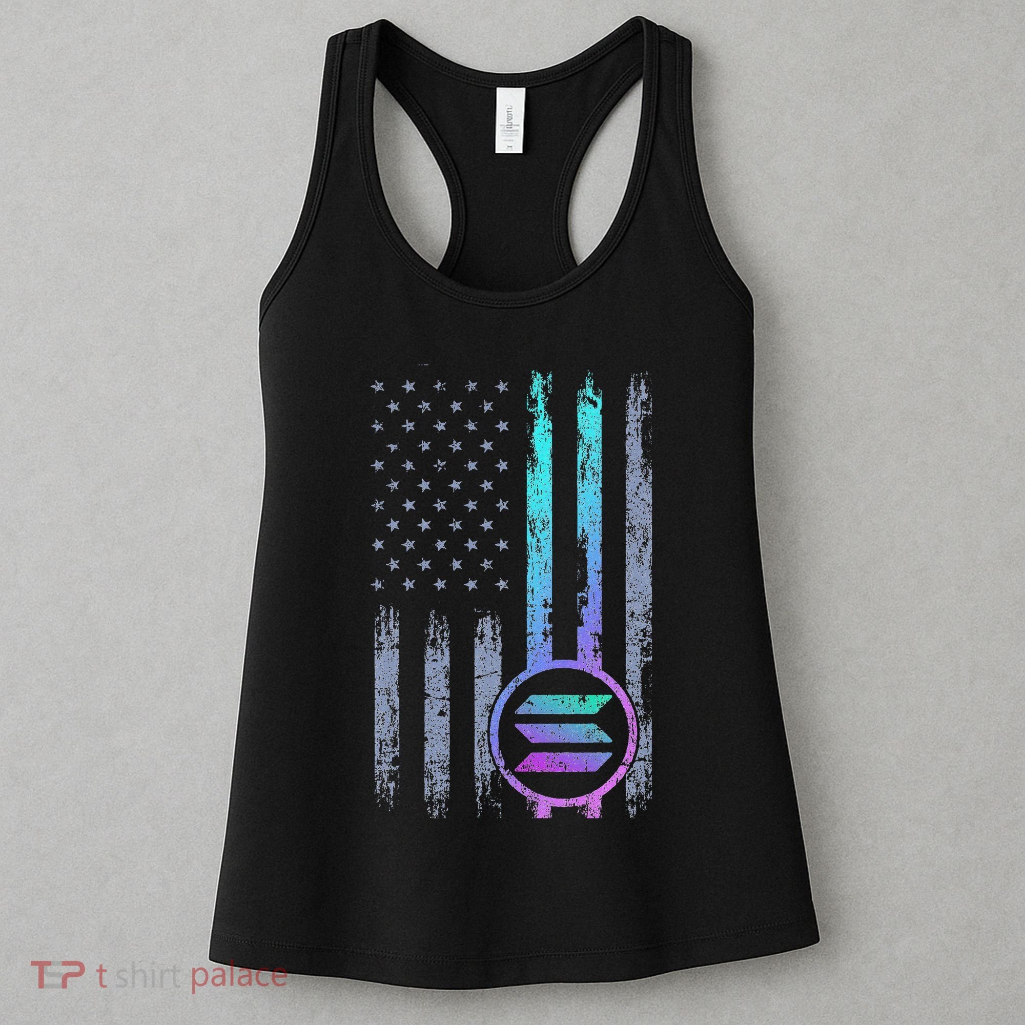 Solana Crypto Blockchain Solana Coin Distressed Usa Flag Women's Tank Top