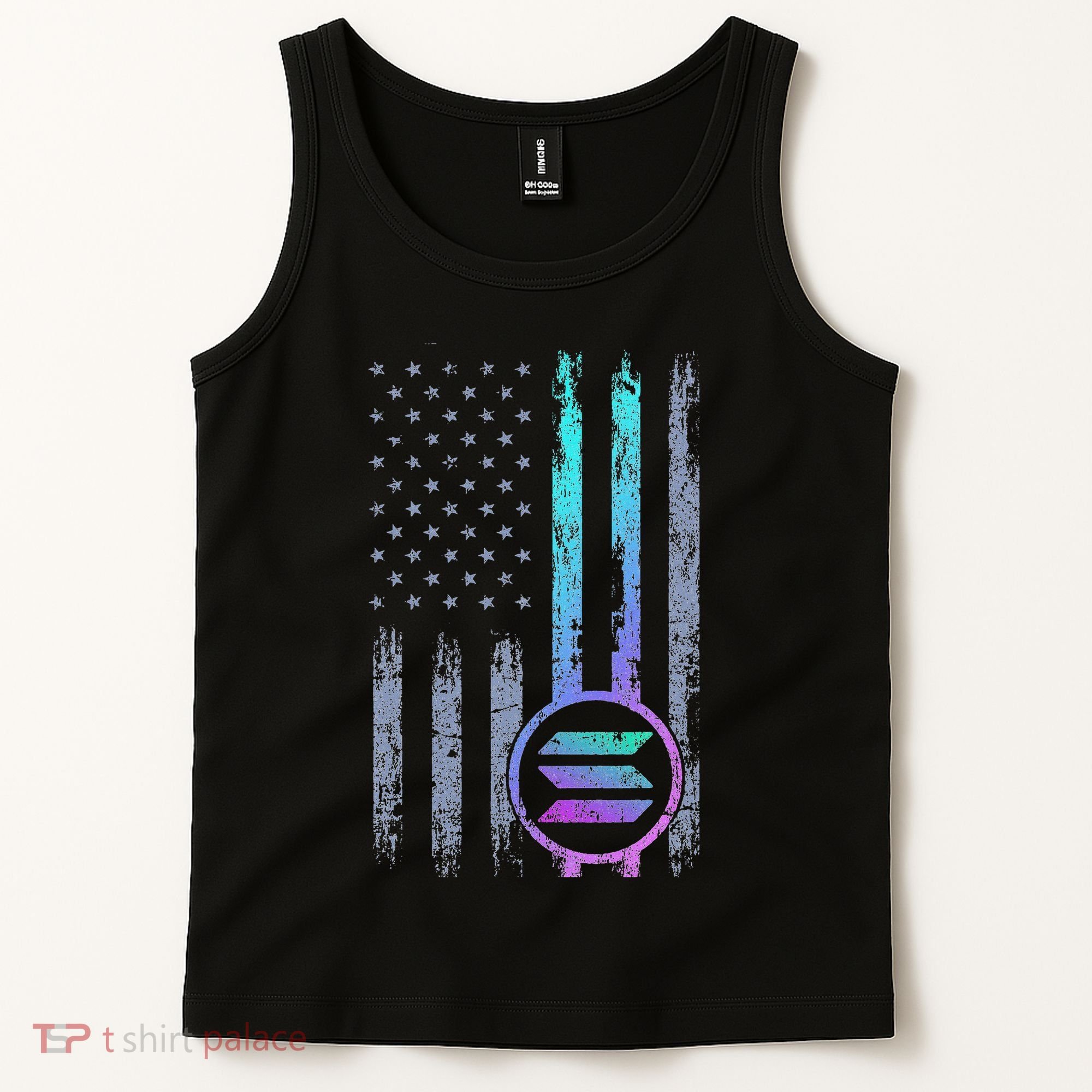Solana Crypto Blockchain Solana Coin Distressed Usa Flag Tank Top