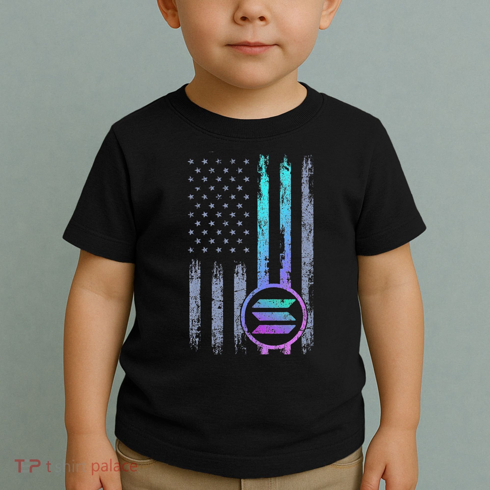 Solana Crypto Blockchain Solana Coin Distressed Usa Flag Toddler T-Shirt