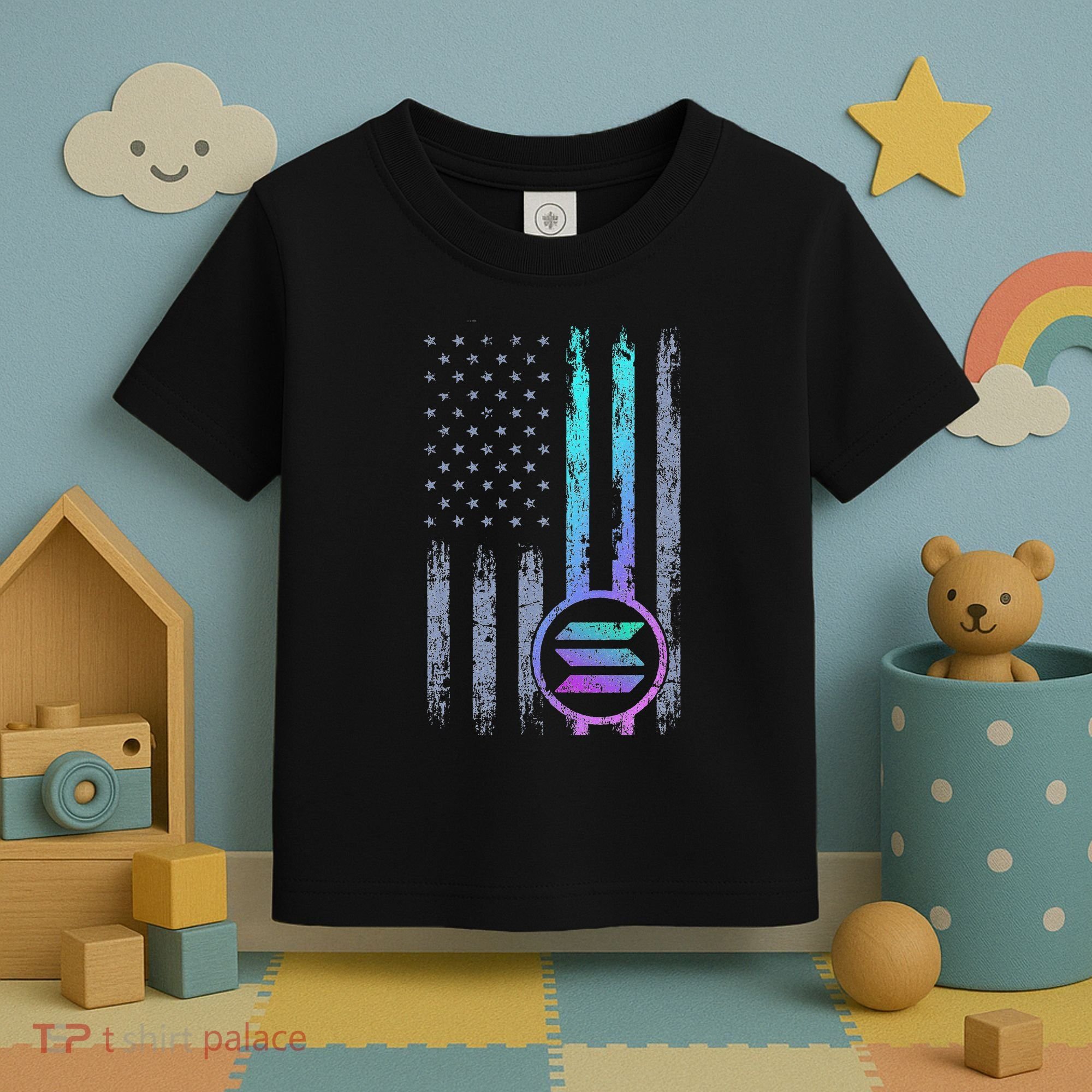 Solana Crypto Blockchain Solana Coin Distressed Usa Flag Toddler T-Shirt