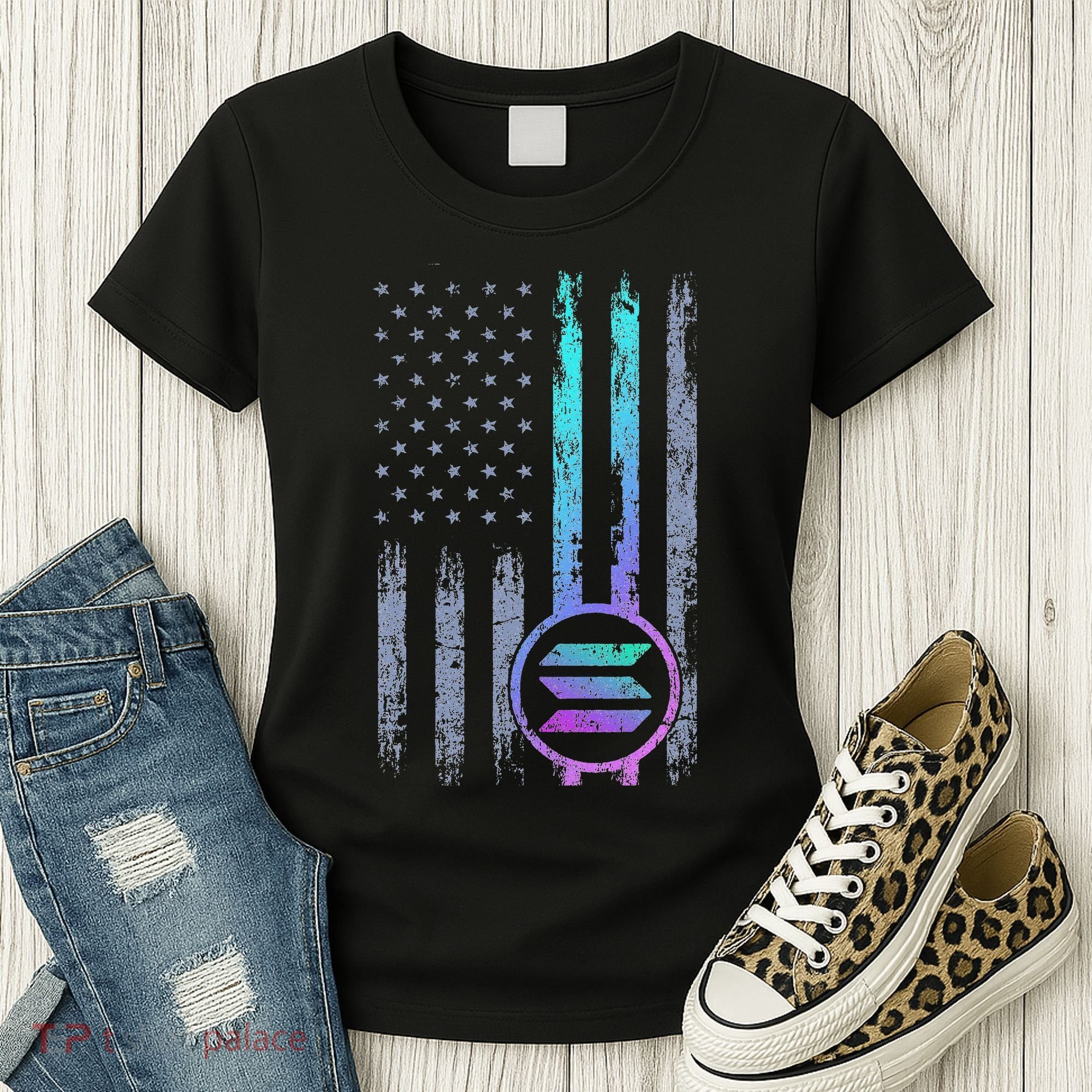 Solana Crypto Blockchain Solana Coin Distressed Usa Flag Women's T-Shirt