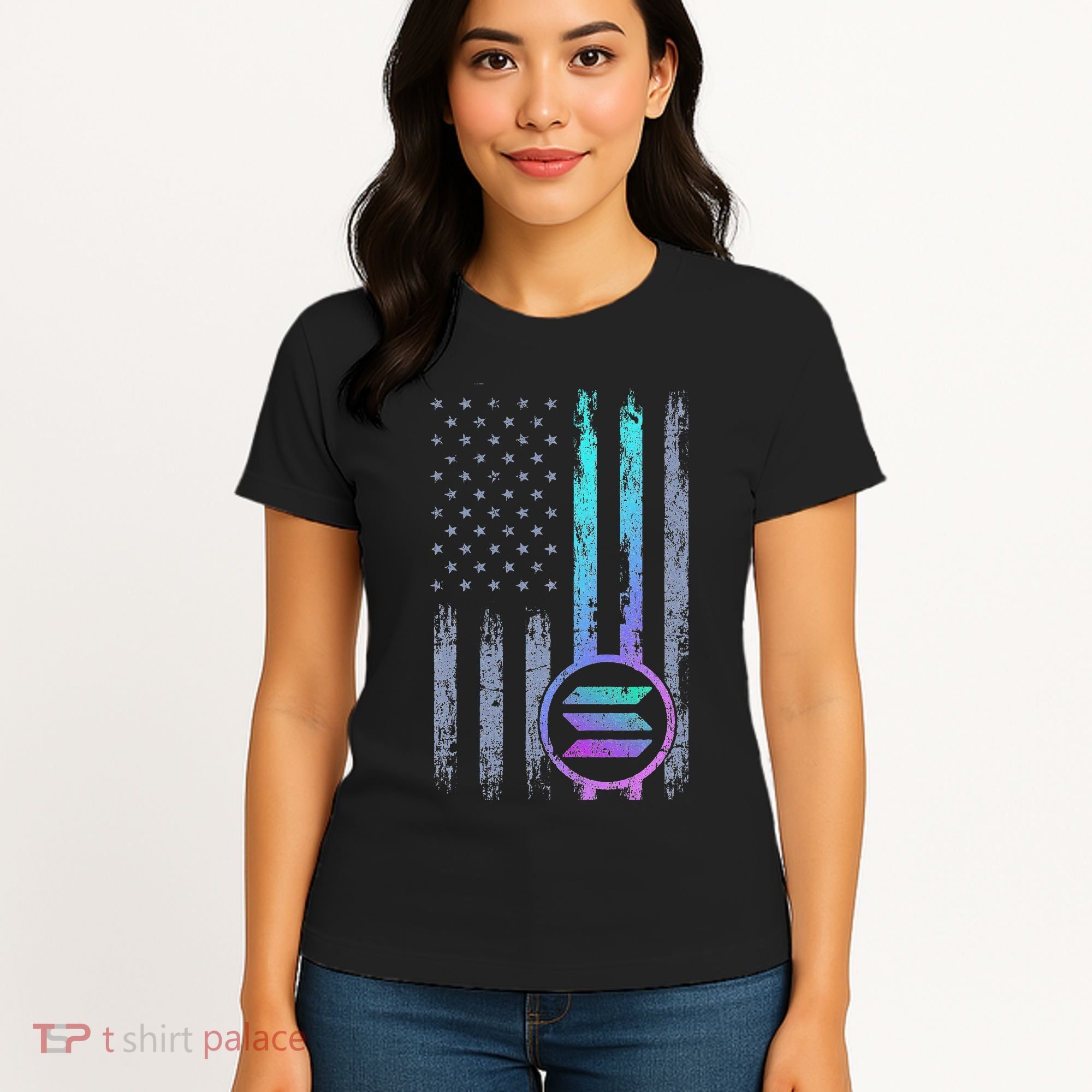 Solana Crypto Blockchain Solana Coin Distressed Usa Flag Women's T-Shirt
