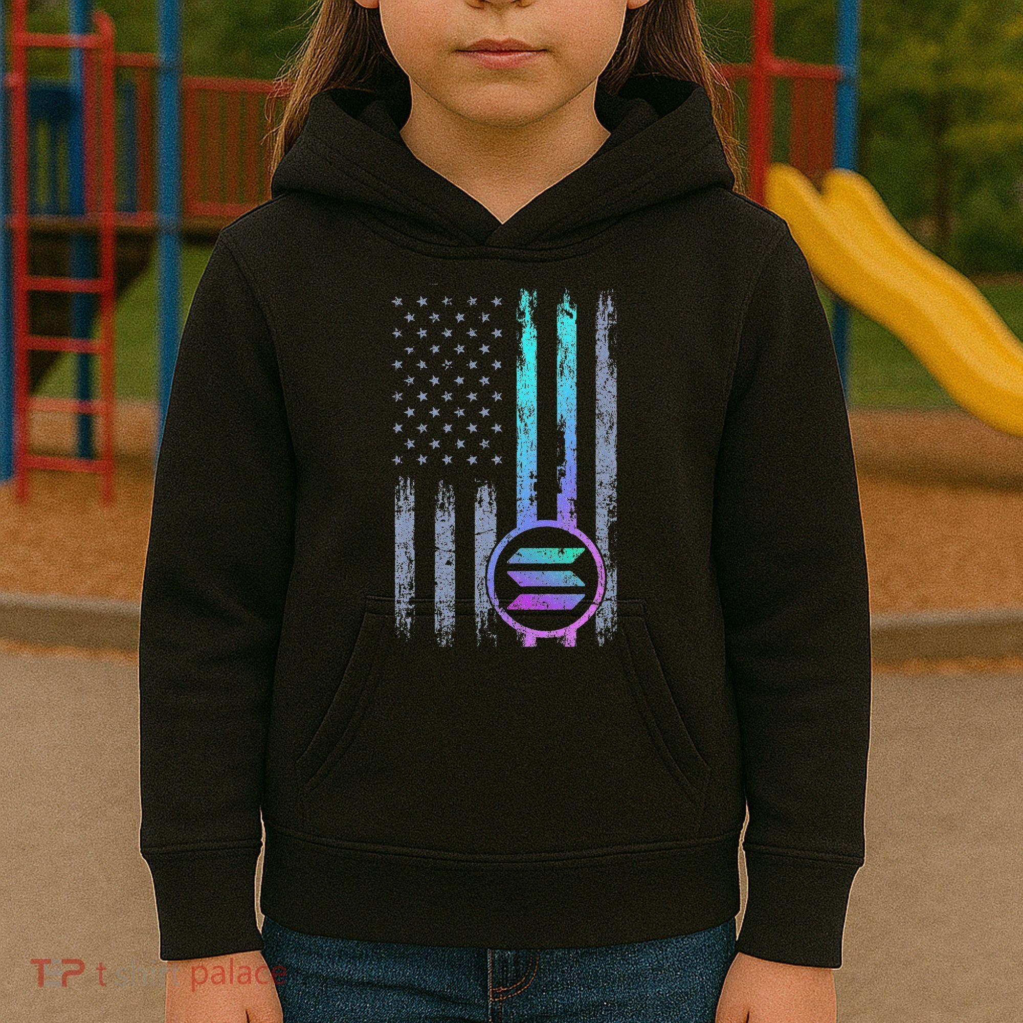 Solana Crypto Blockchain Solana Coin Distressed Usa Flag Kids Hoodie