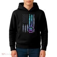 Solana Crypto Blockchain Solana Coin Distressed Usa Flag Kids Hoodie thumb 4