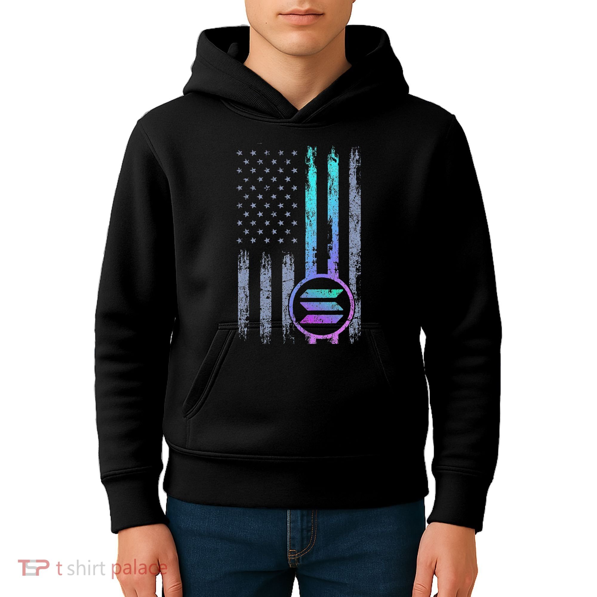 Solana Crypto Blockchain Solana Coin Distressed Usa Flag Kids Hoodie