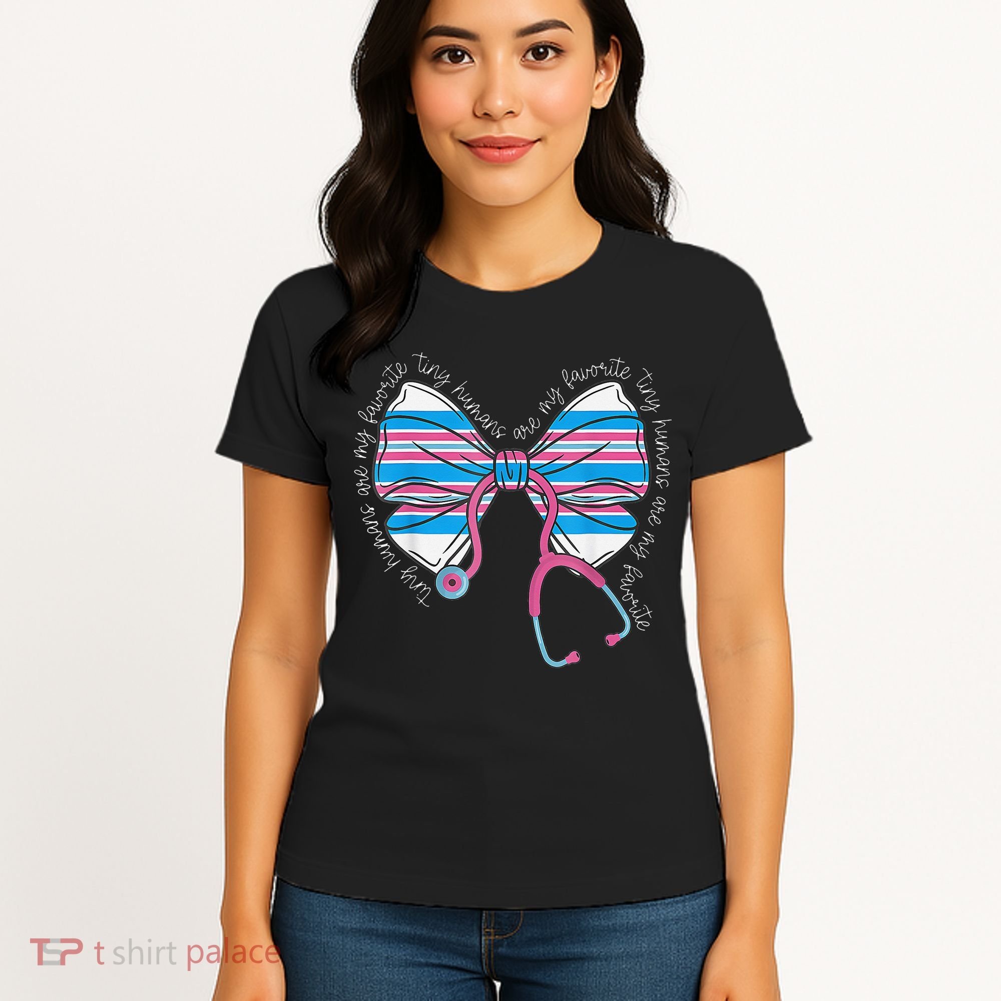 Stethoscope Coquette Bow Baby Blanket Labor And Delivery Women's T-Shirt