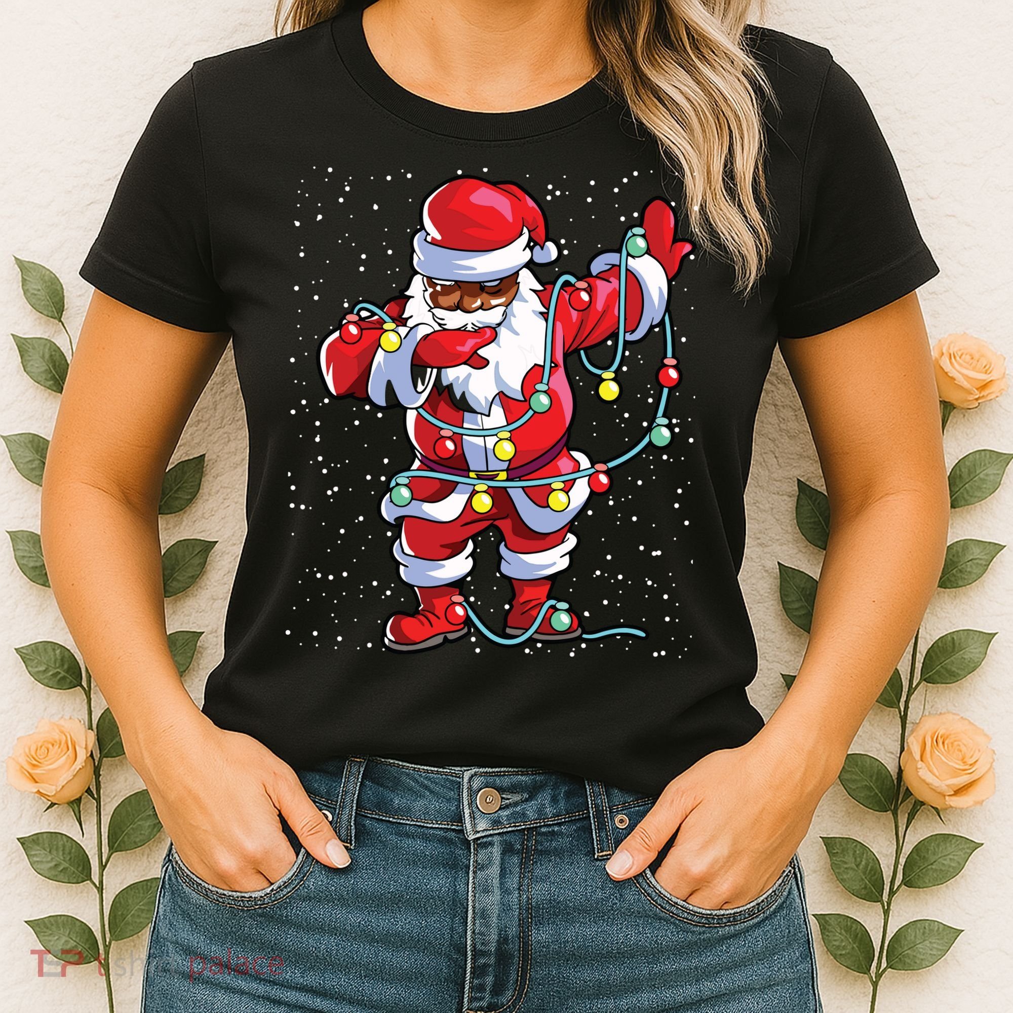 Santa Claus Black Christmas Afro African American Xmas Women's T-Shirt