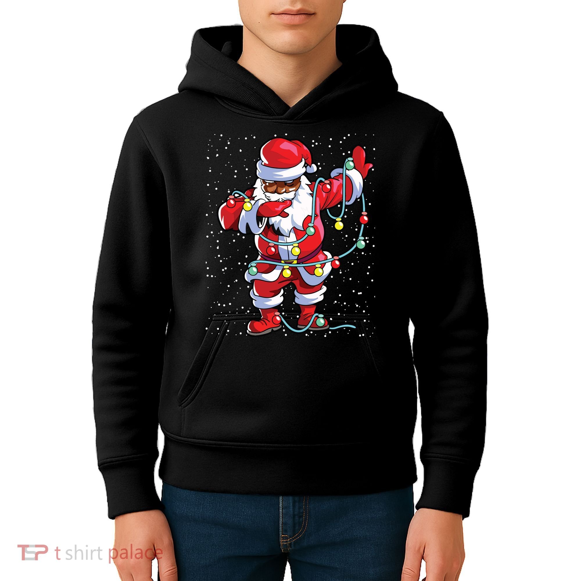 Santa Claus Black Christmas Afro African American Xmas Kids Hoodie