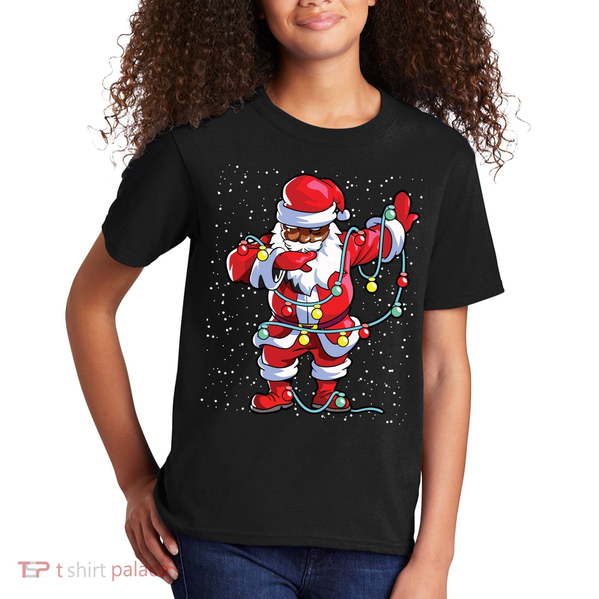 Santa Claus Black Christmas Afro African American Xmas Kids T-Shirt
