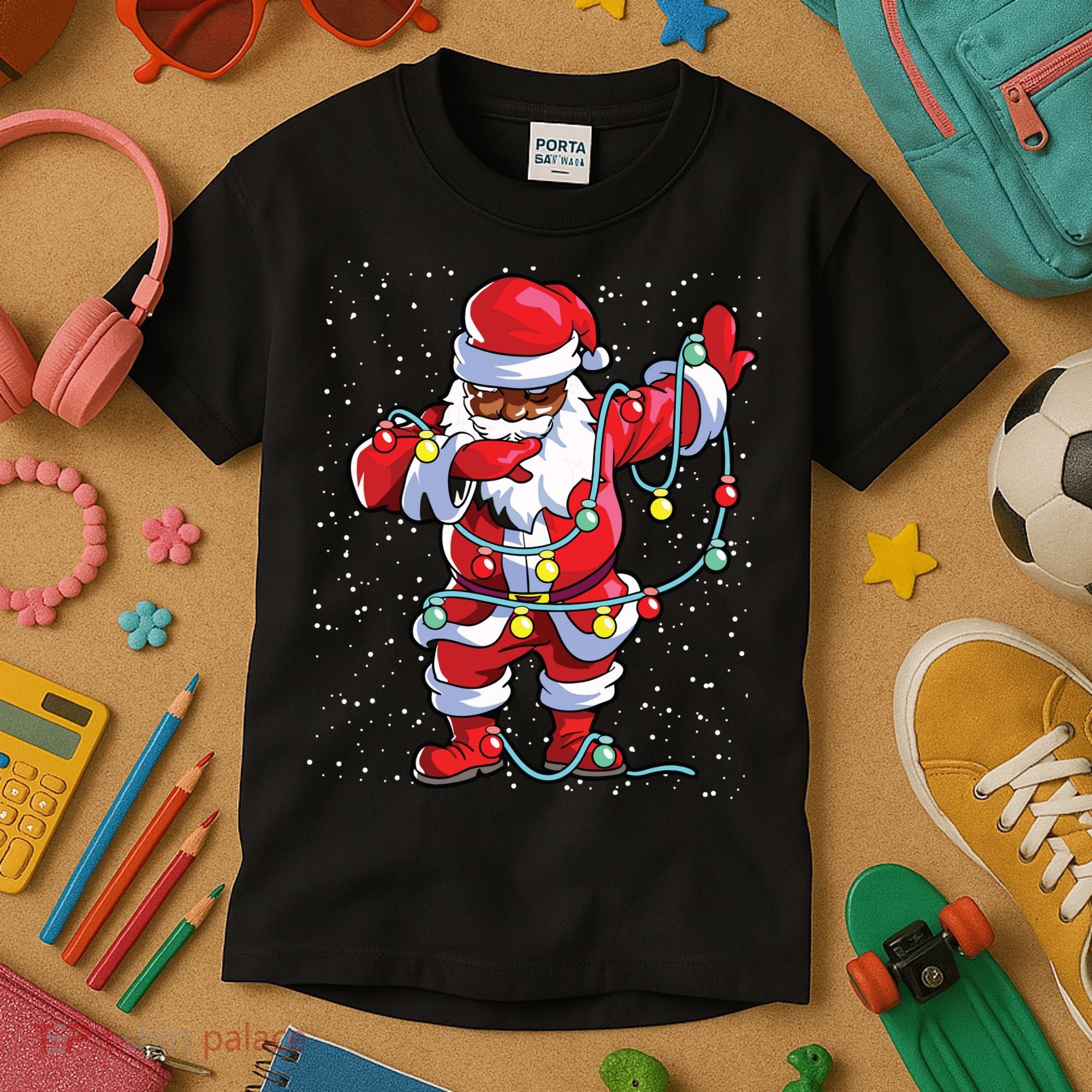 Santa Claus Black Christmas Afro African American Xmas Kids T-Shirt