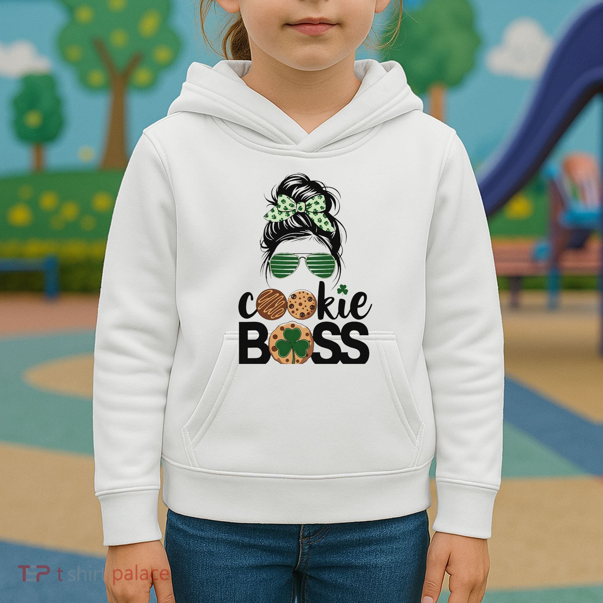 Scout Cookie Boss Kidlife Messy Bun Sunglasses Kids Hoodie