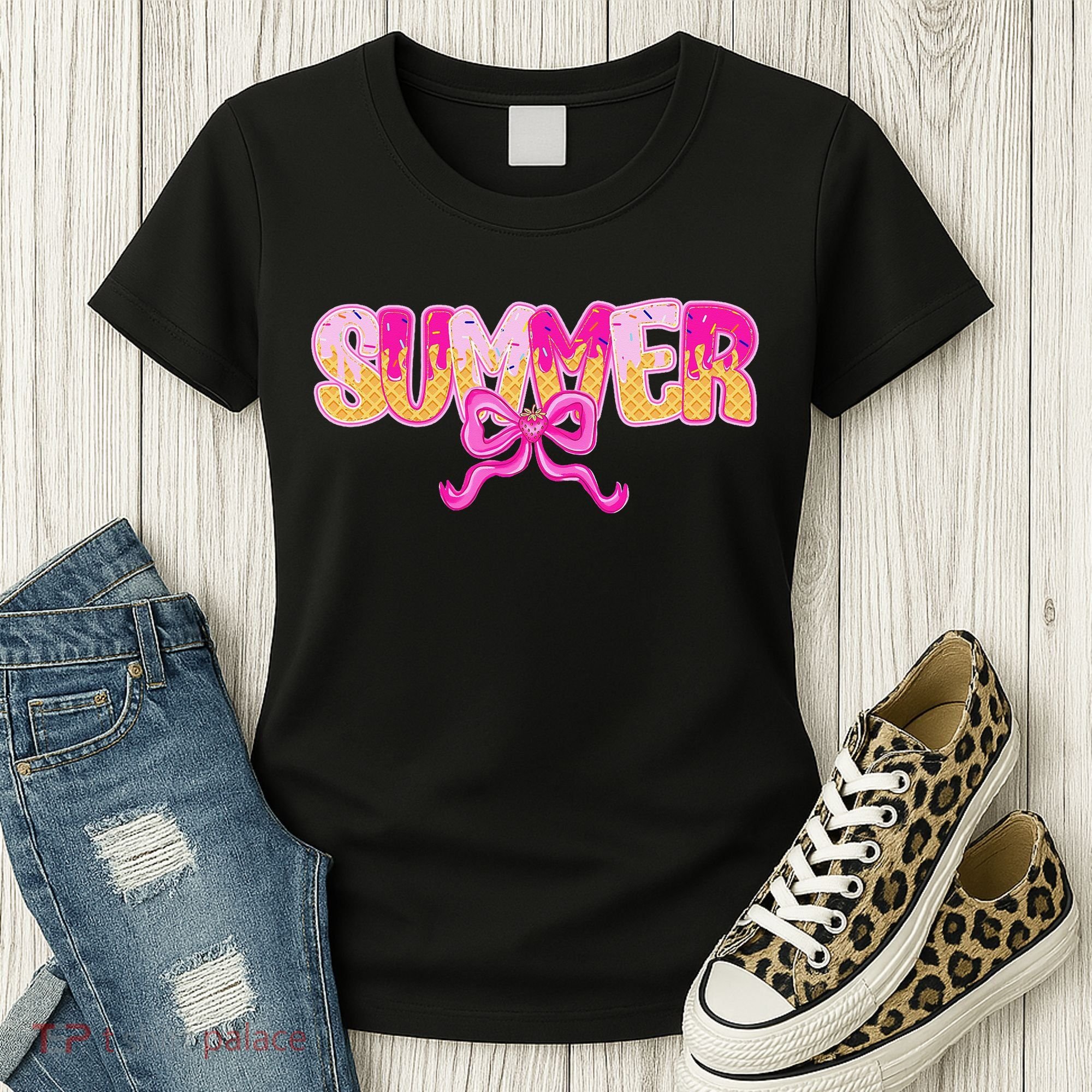 Summer Coquette Bow Ice Cream Summer Vacation Hawaii Beach Women's T-Shirt