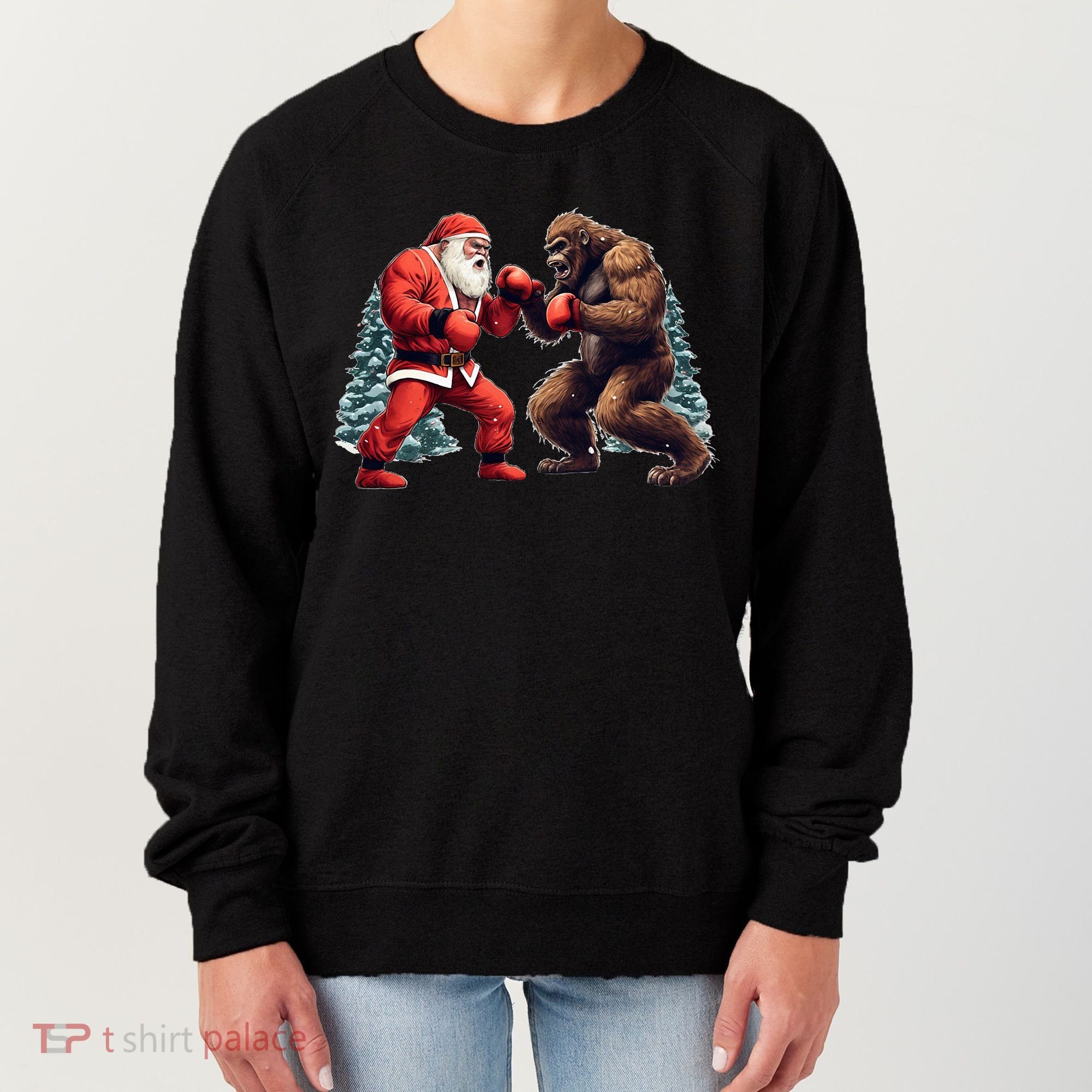 Santa Claus Boxing Bigfoot Sasquatch Christmas Women's Sweatshirt