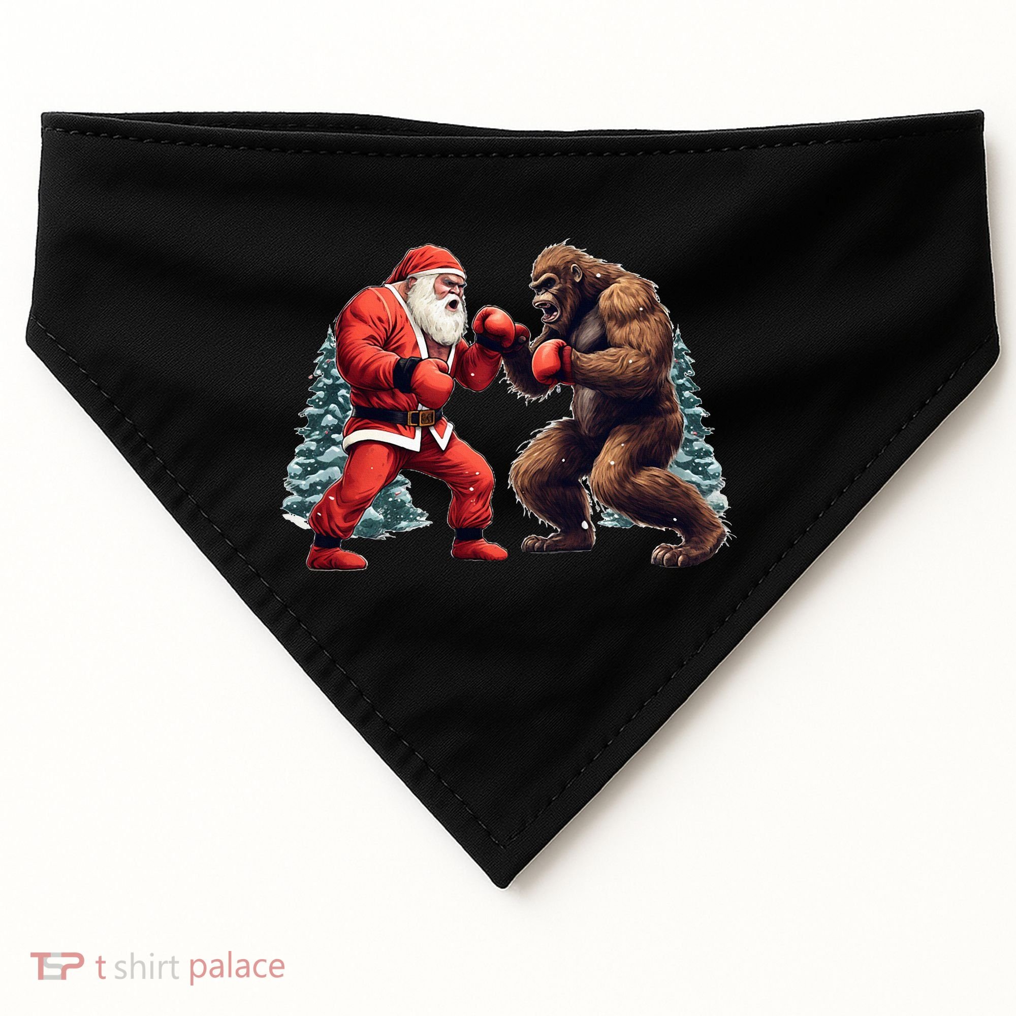 Santa Claus Boxing Bigfoot Sasquatch Christmas USA-Made Doggie Bandana